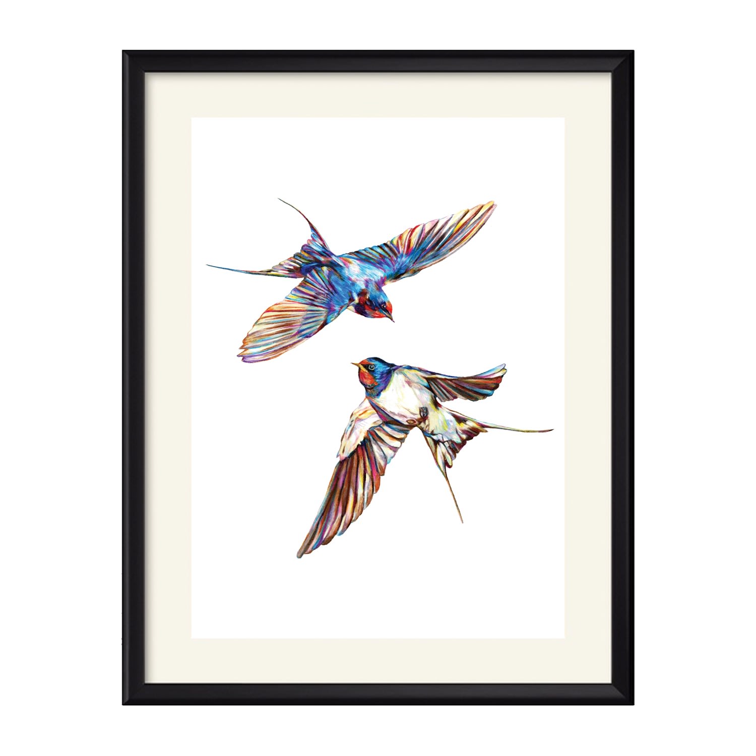 Neutrals / Blue / Brown Swallows Fine Art Print Claudine O’sullivan Illustration & Design