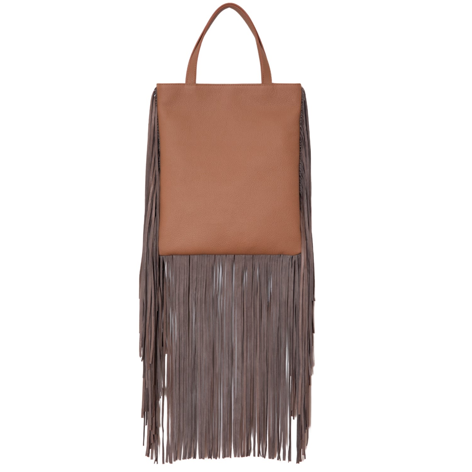 Women’s Brown Pebbled Calfskin Tote With Suede Fringes Jurgi