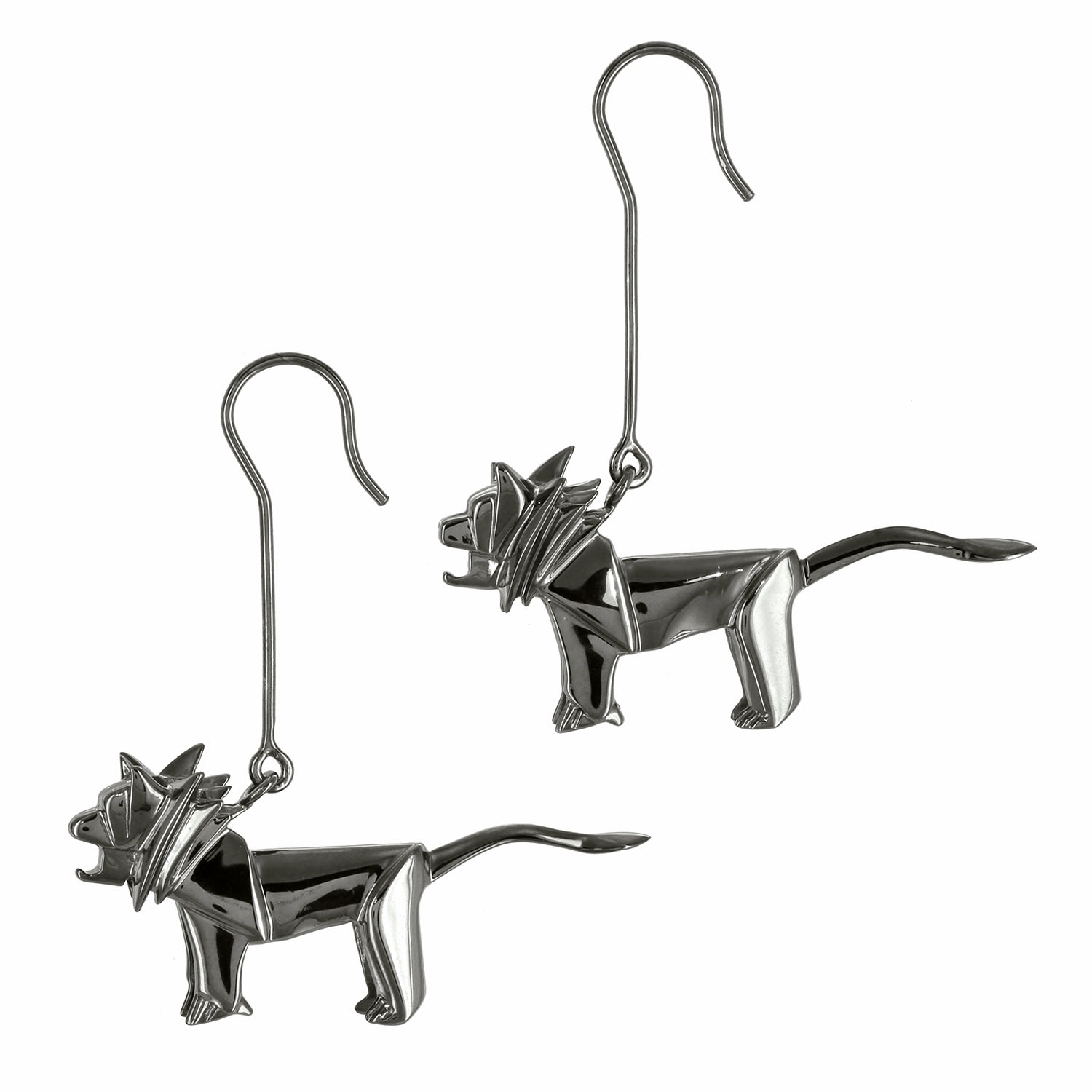 Women’s Black Earrings Lion Gun Metal Origami Jewellery