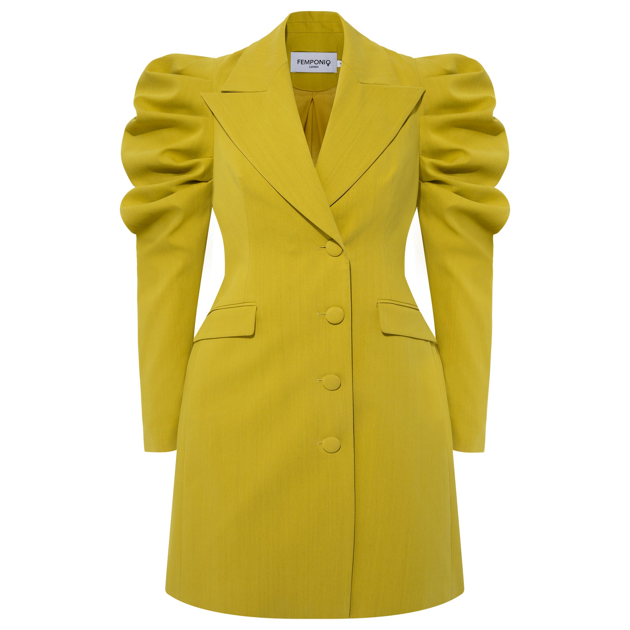 Women’s Draped Sleeved Tailored Blazer Dress - Lime Yellow Medium Femponiq