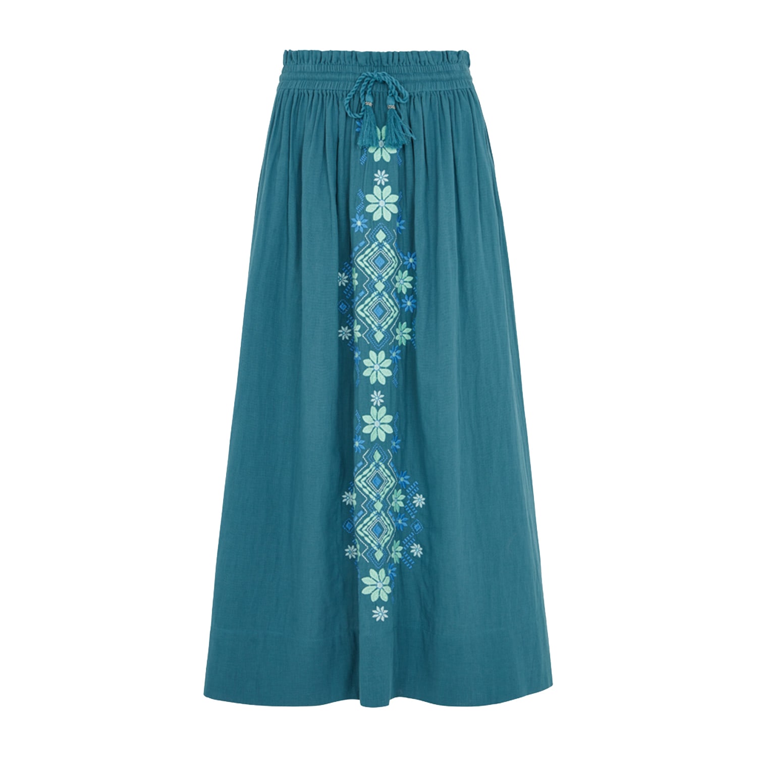 Women’s Azalea Embroidered Turquoise Blue Maxi Skirt Extra Small Raffya