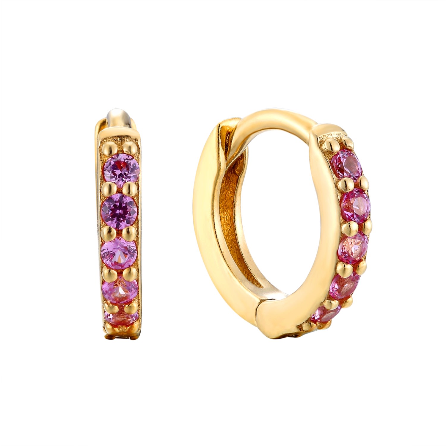 Women’s 22Ct Gold Vermeil Tiny Amethyst Cz Hoop Earrings Seol + Gold