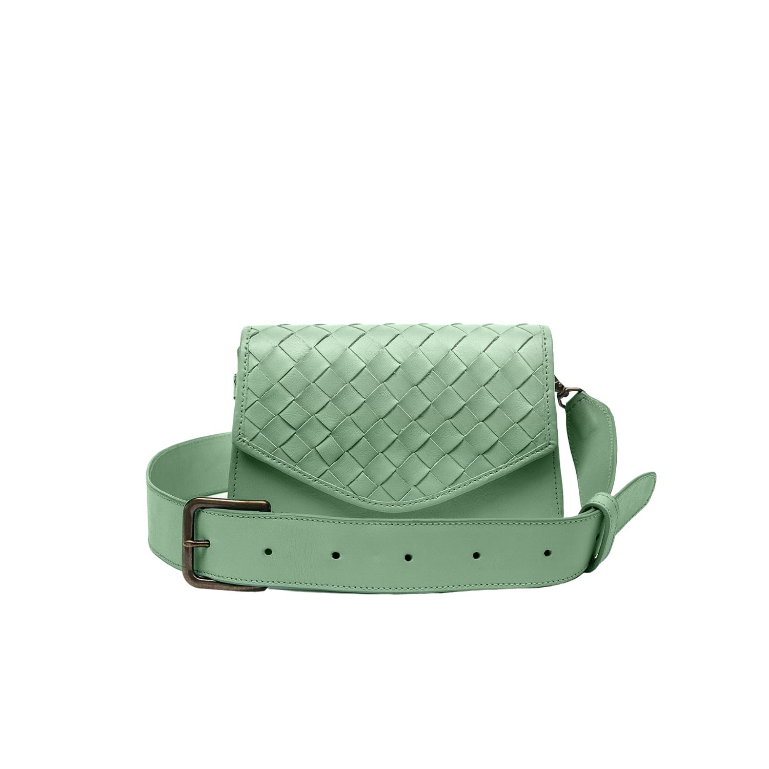 Women’s Woven Leather Belt Bag - Green Deux Mains