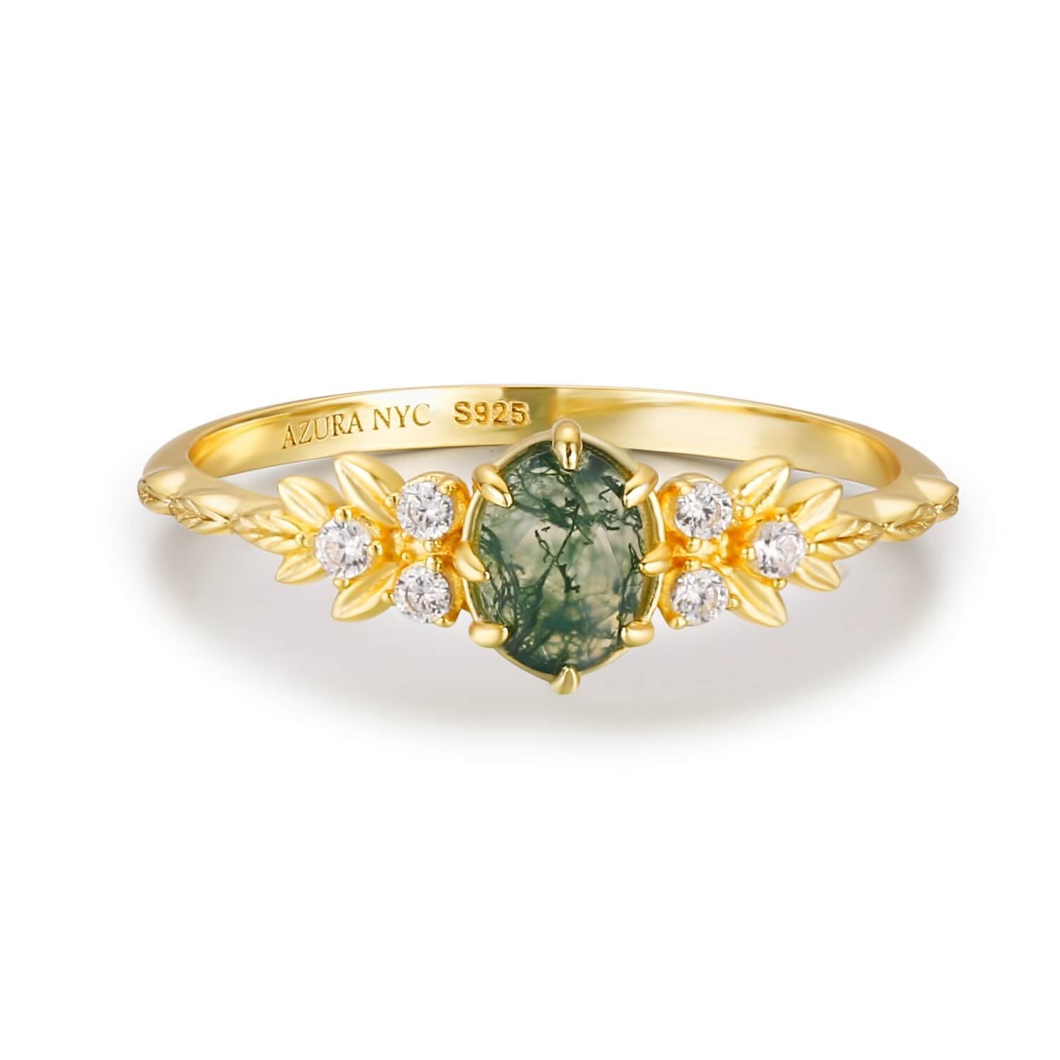 Women’s Wildflower Moss Agate Ring Yellow Gold Vermeil Azura Jewelry New York