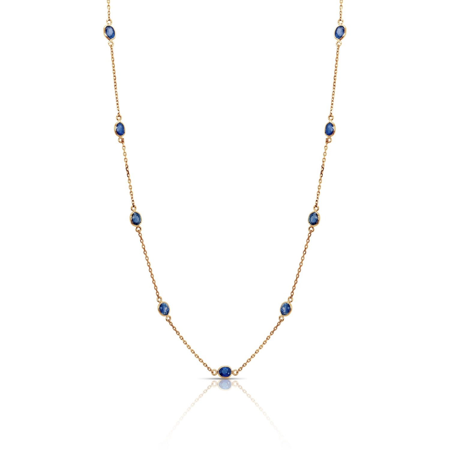 Women’s Blue Sapphire Ovals Station Necklace In 18K Yellow Gold Tresor Collection
