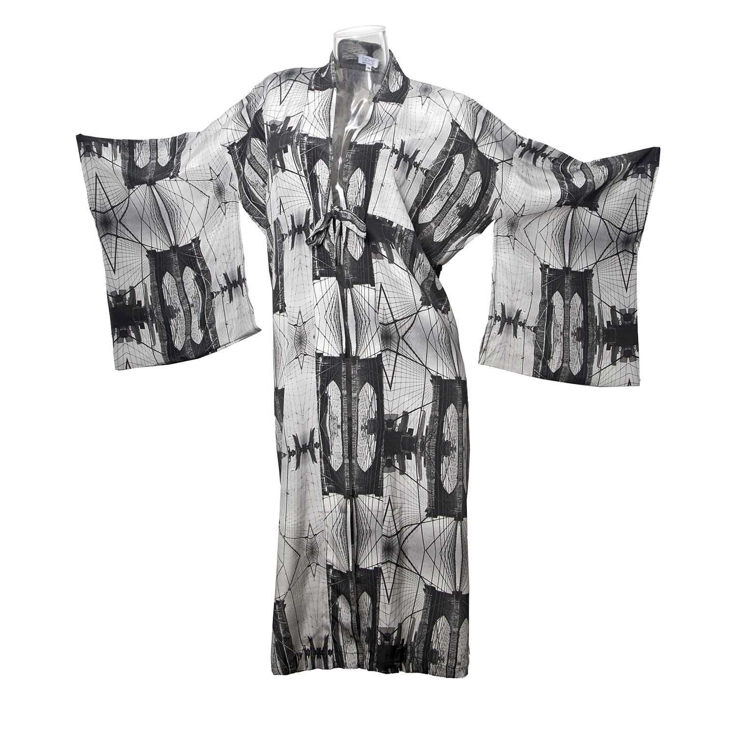 Women’s Black Brooklyn Bridge Silk Crepe De Chine Kimono Medium Babs Boutique Nyc