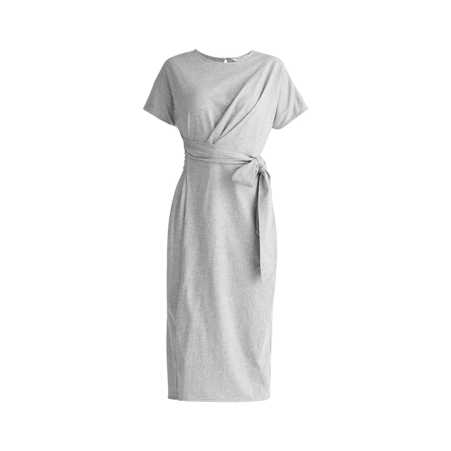 Women’s Short Sleeve Waist Tie Jersey Dress - Grey Medium Paisie