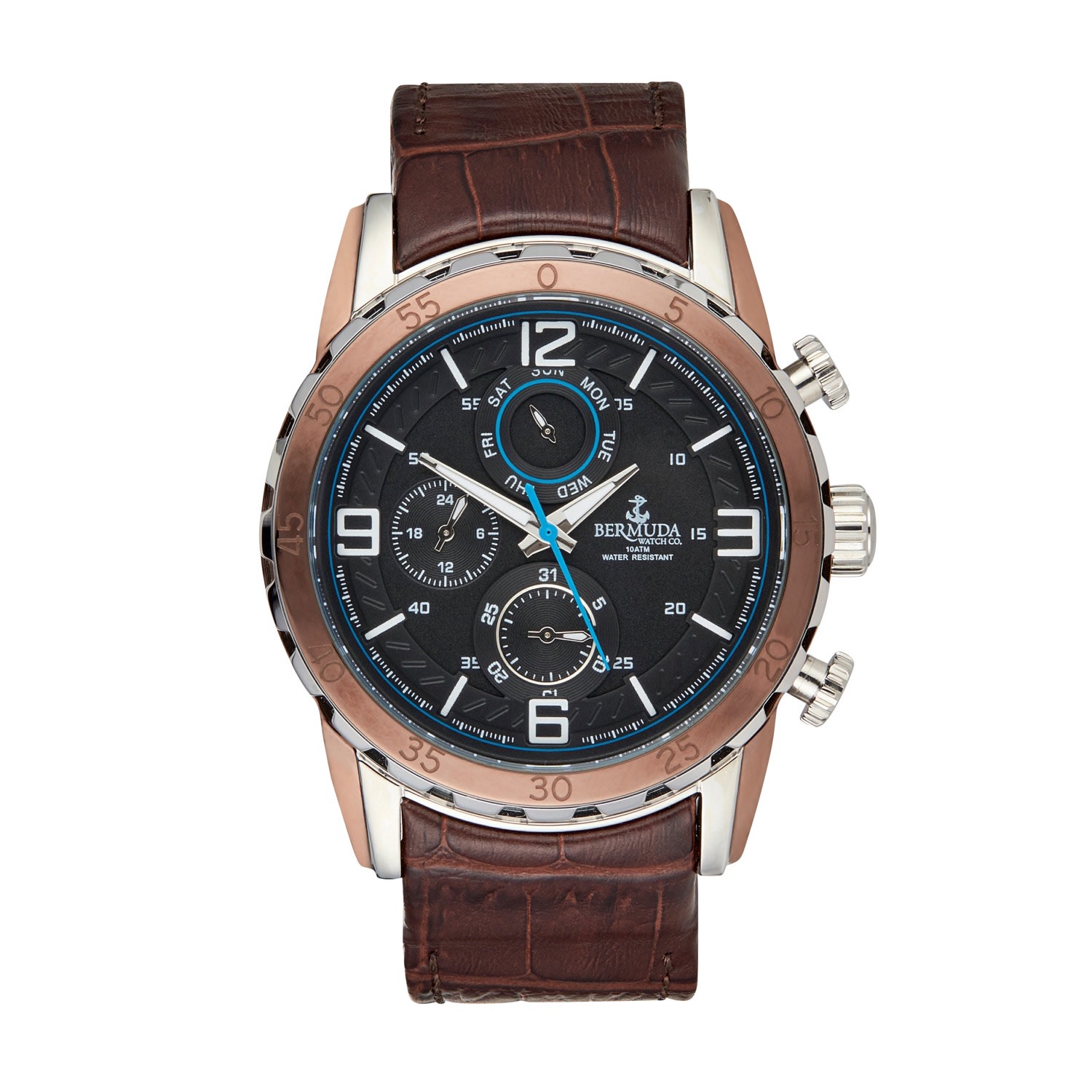 Bermuda Watch Co Mens Hamilton Silver, Black, Brown, Blue Chronograph Watch Bermuda Watch Company