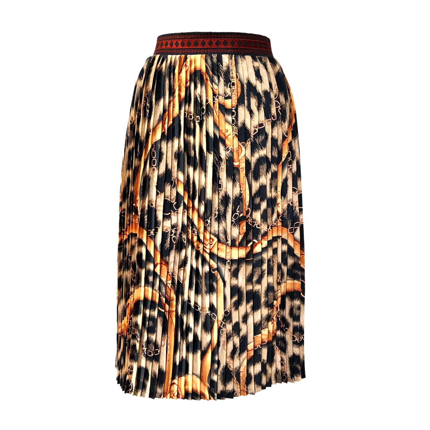 Women’s Black / Brown Embroidered Pleated Scarf Midi Skirt In Leopard Print Medium L2R the Label