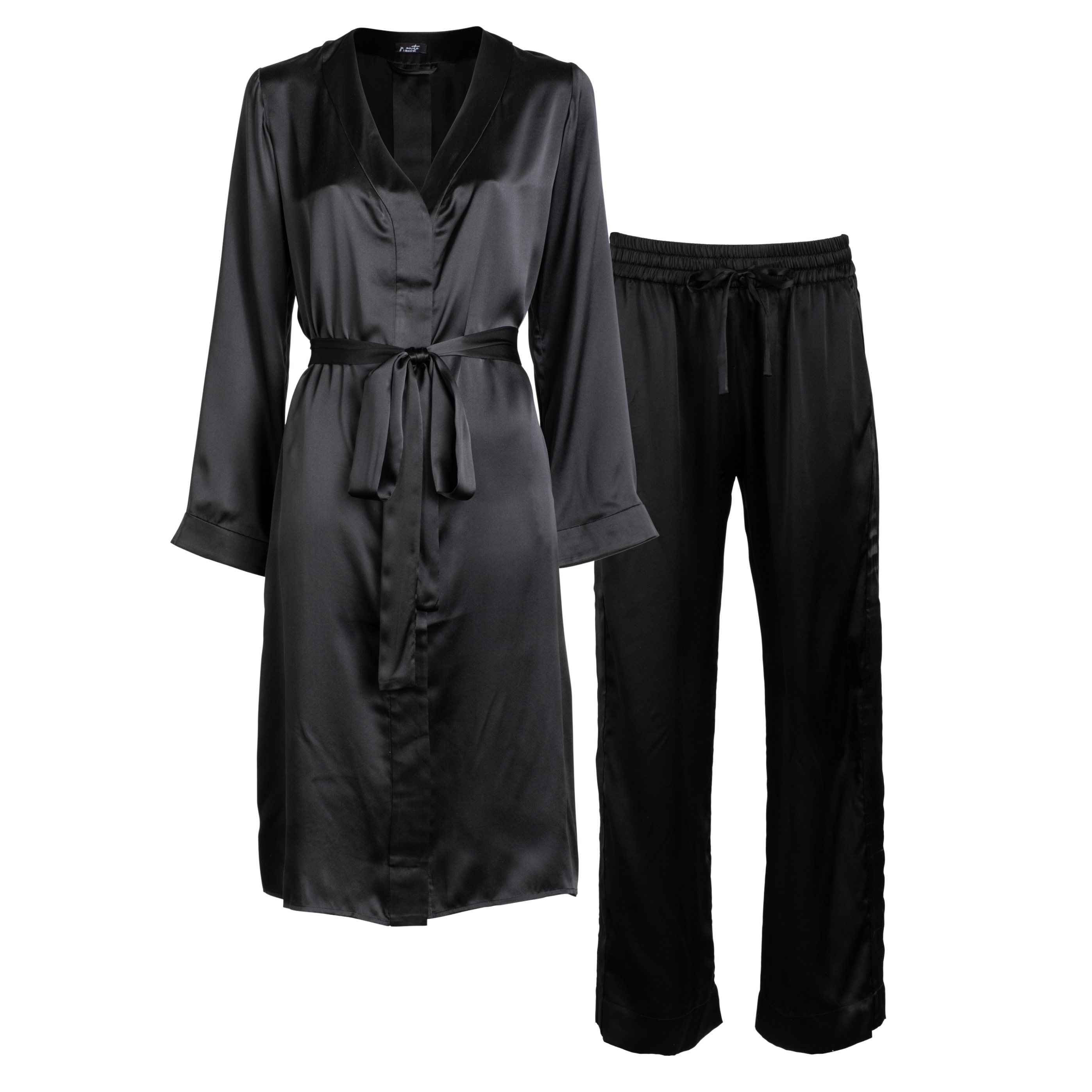 Women’s Black Silk Nightdress & Tuxedo Pant Set In Noire Xxs Je Mrite