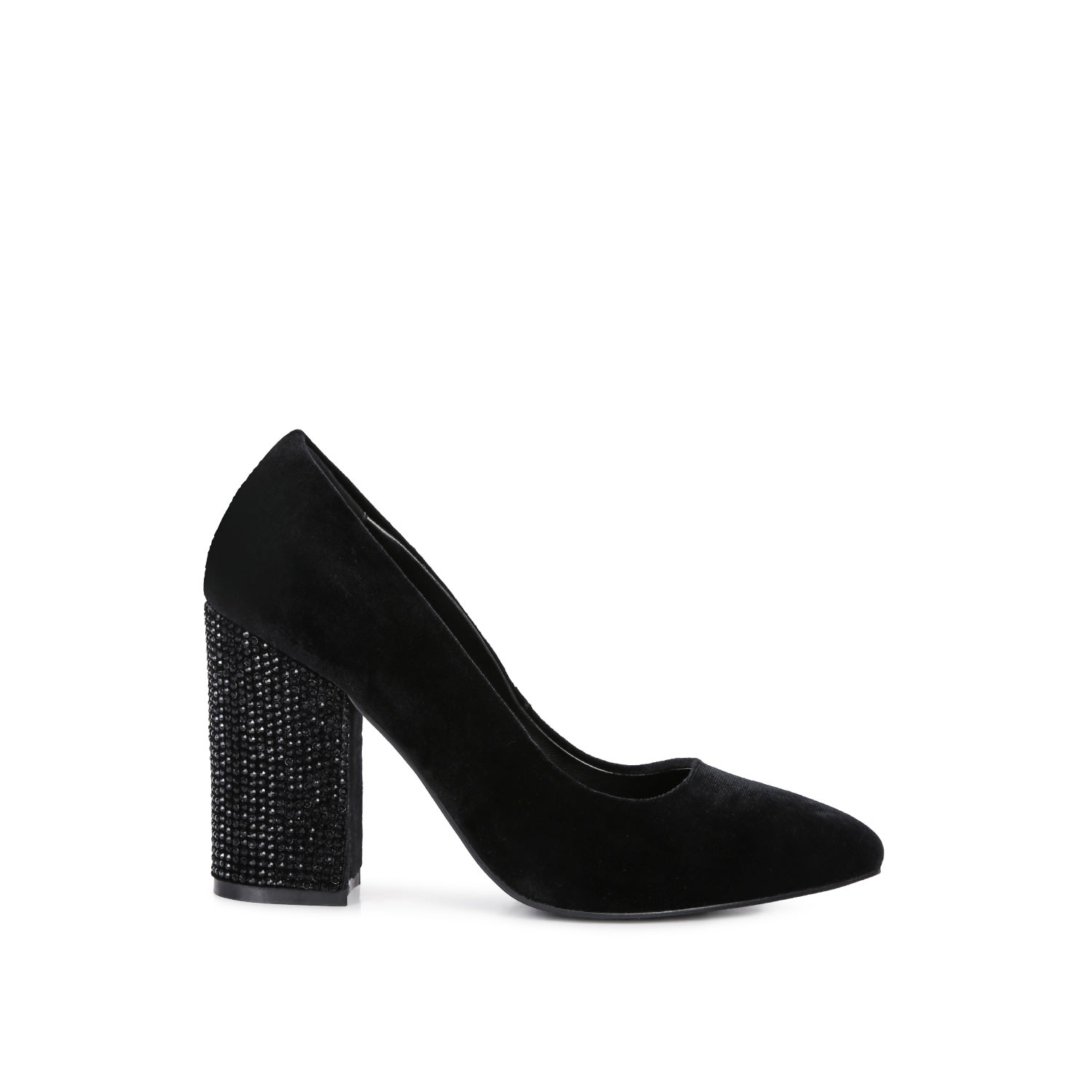 Women’s Cyber Girl Black Diamante Block Heeled Pumps 7 Uk Rag & Co.