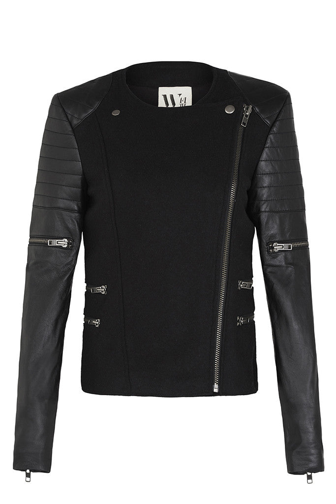 Women’s Greenwich St Motor Jacket In Black Wool & Black Leather Extra Small West 14Th