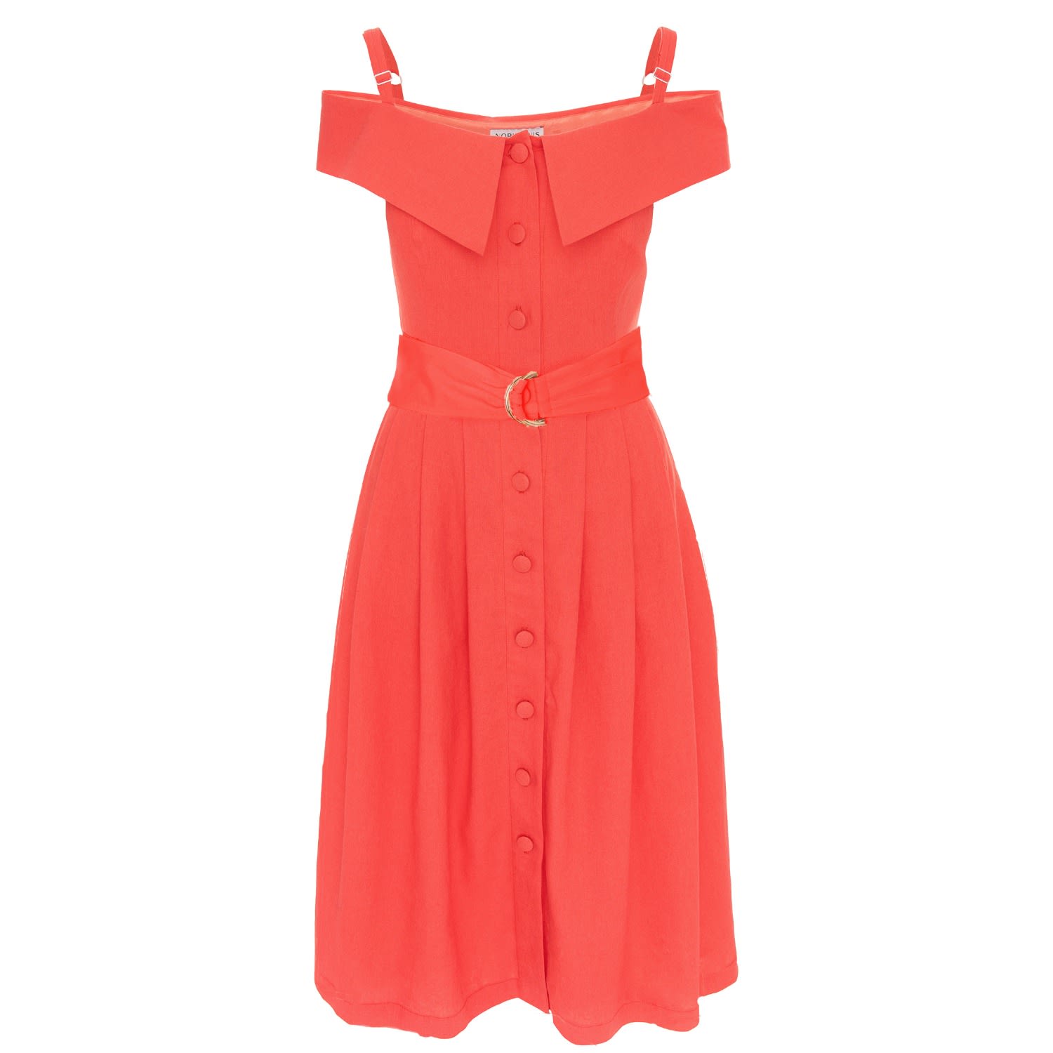 Women’s Yellow / Orange Valle De Mai Cold Shoulder Midi Dress In Coral Small Noria Anis