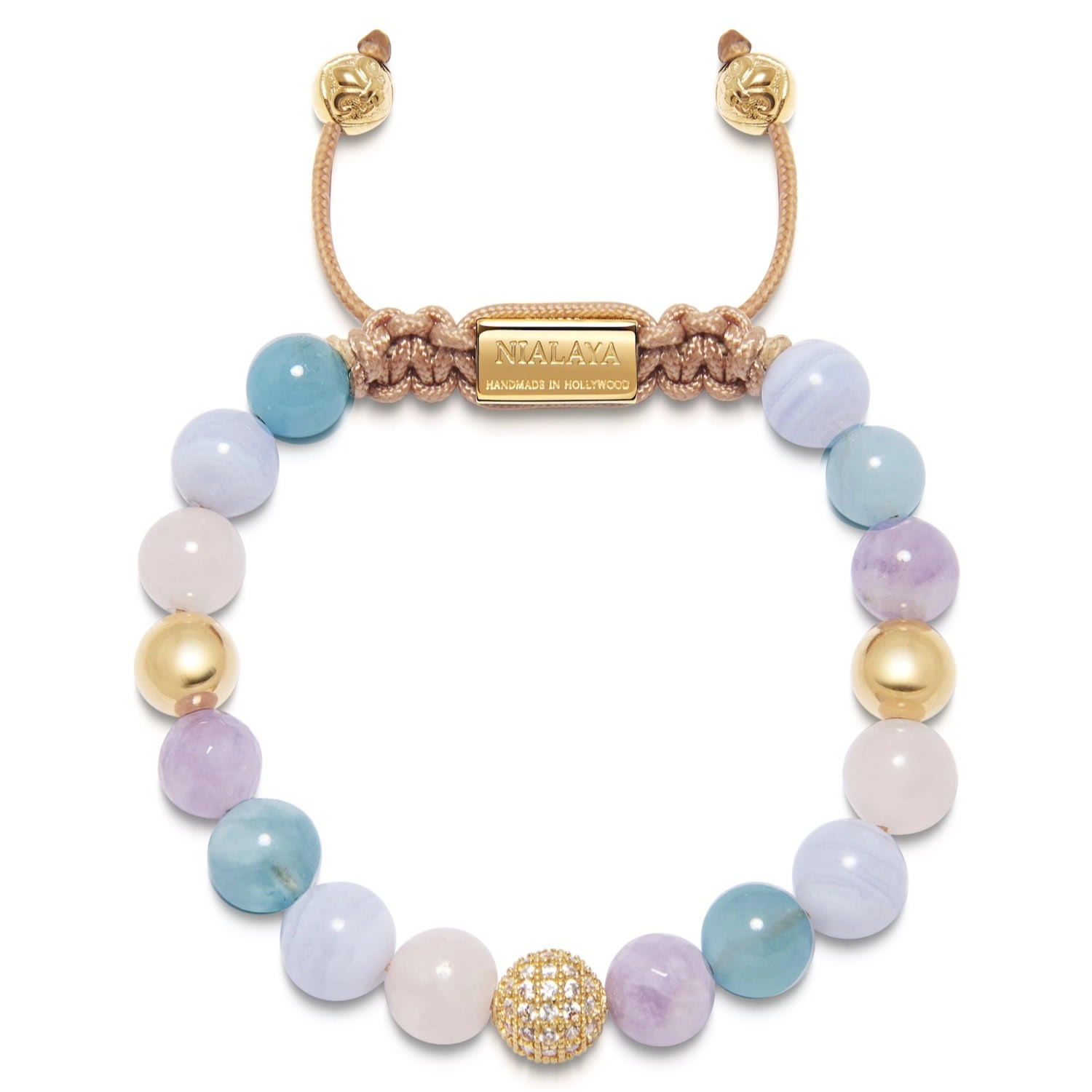 Women’s Beaded Bracelet With Aquamarine, Blue Lace Agate, Rose Quartz, And Amethyst Lavender Nialaya
