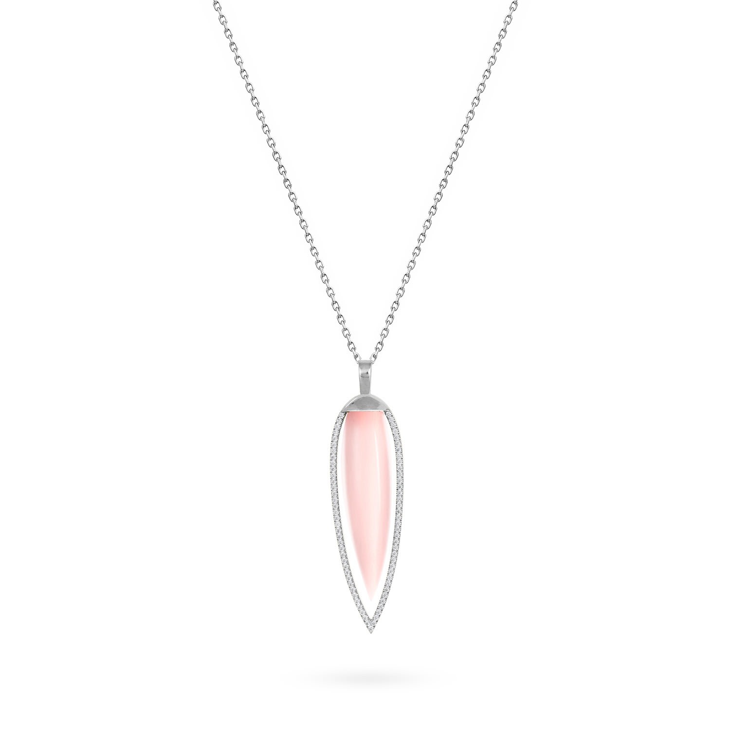 Women’s Necklace Siena On Precious Stone, 18K White Gold And Diamonds Pink Mother Of Pearl Aquae Jewels