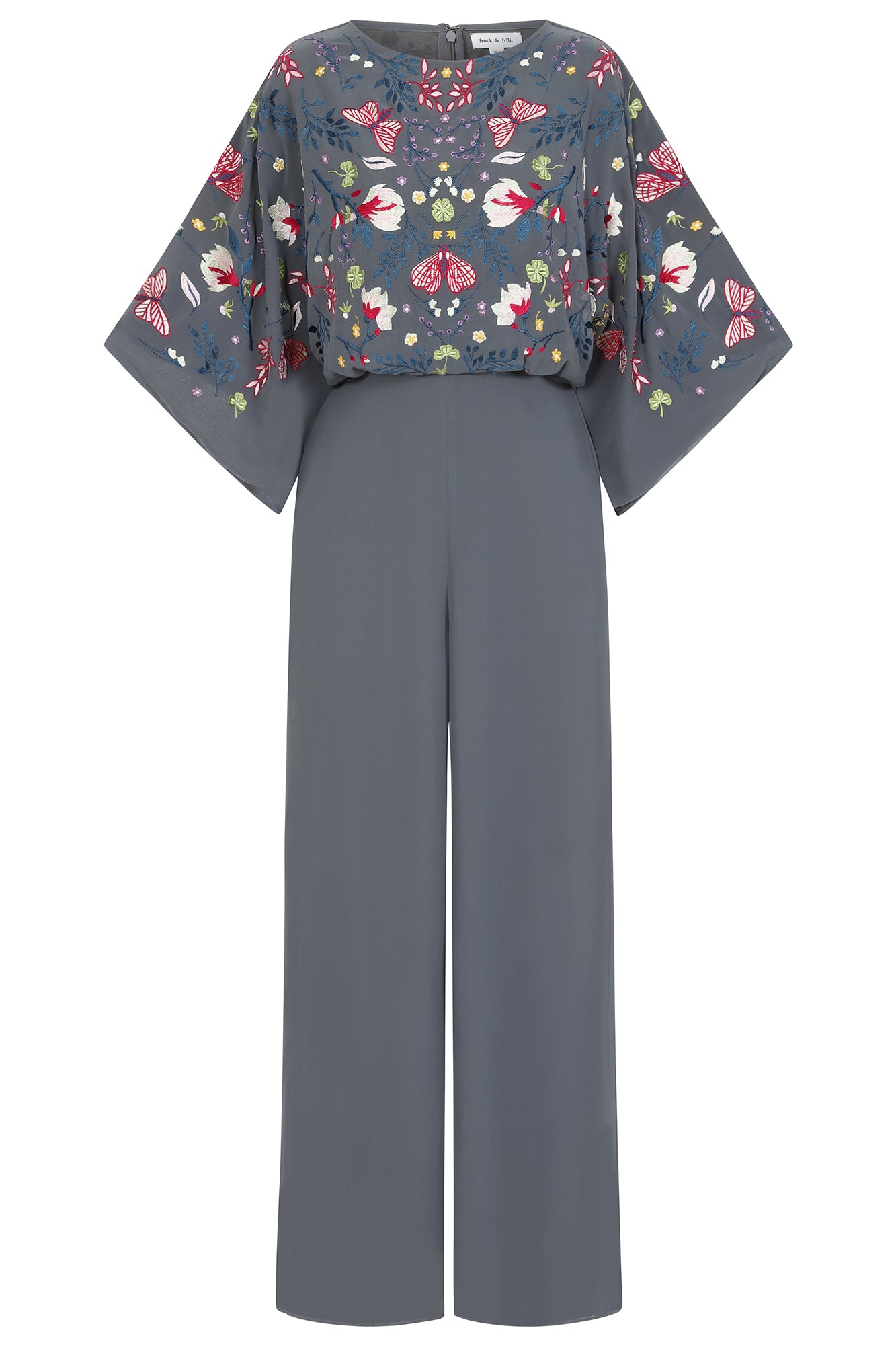 Women’s Grey Yareli Floral Embroidered Jumpsuit - Charcoal Xxs Frock and Frill