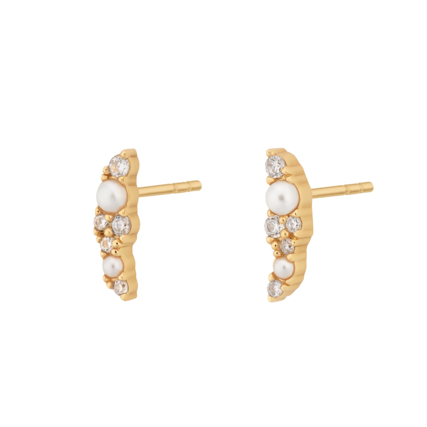 Women’s Gold Sparkling Pearl Ear Climber Stud Earrings Scream Pretty