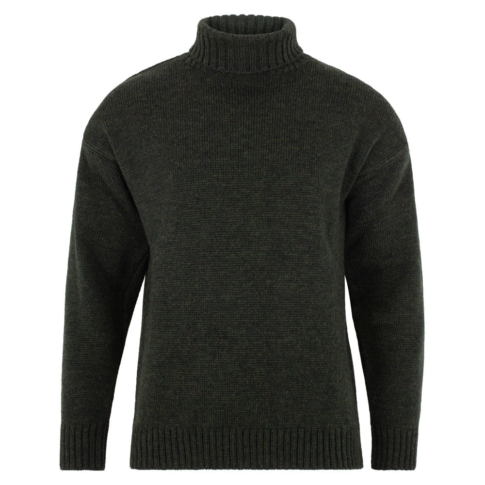 Green Mens British Wool Walter Submariner Roll Neck Jumper - Loden Large Paul James Knitwear