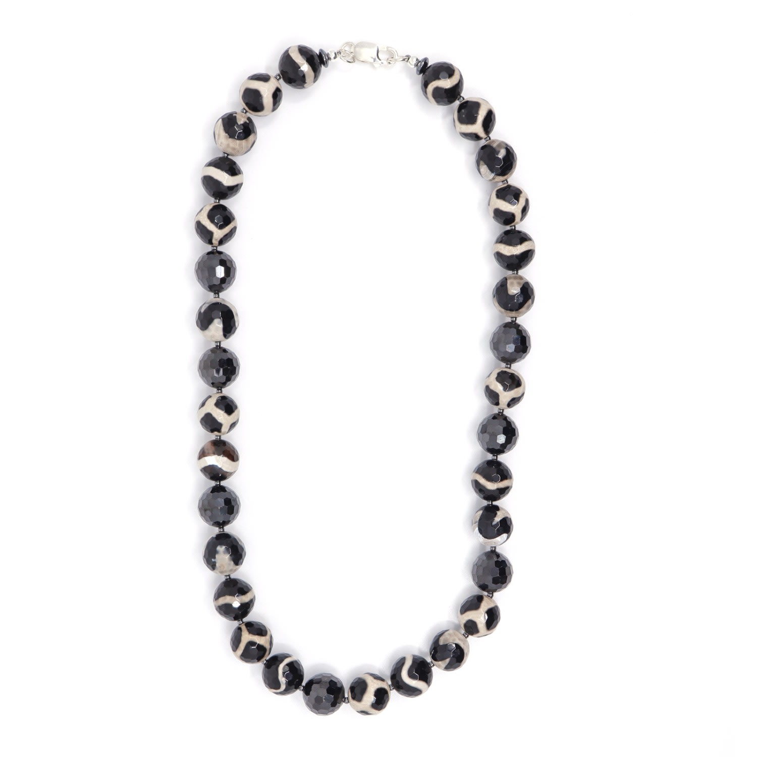 Women’s White / Black Tibetan Agate & Black Cubic Zirconia Beaded Necklace Shar Oke