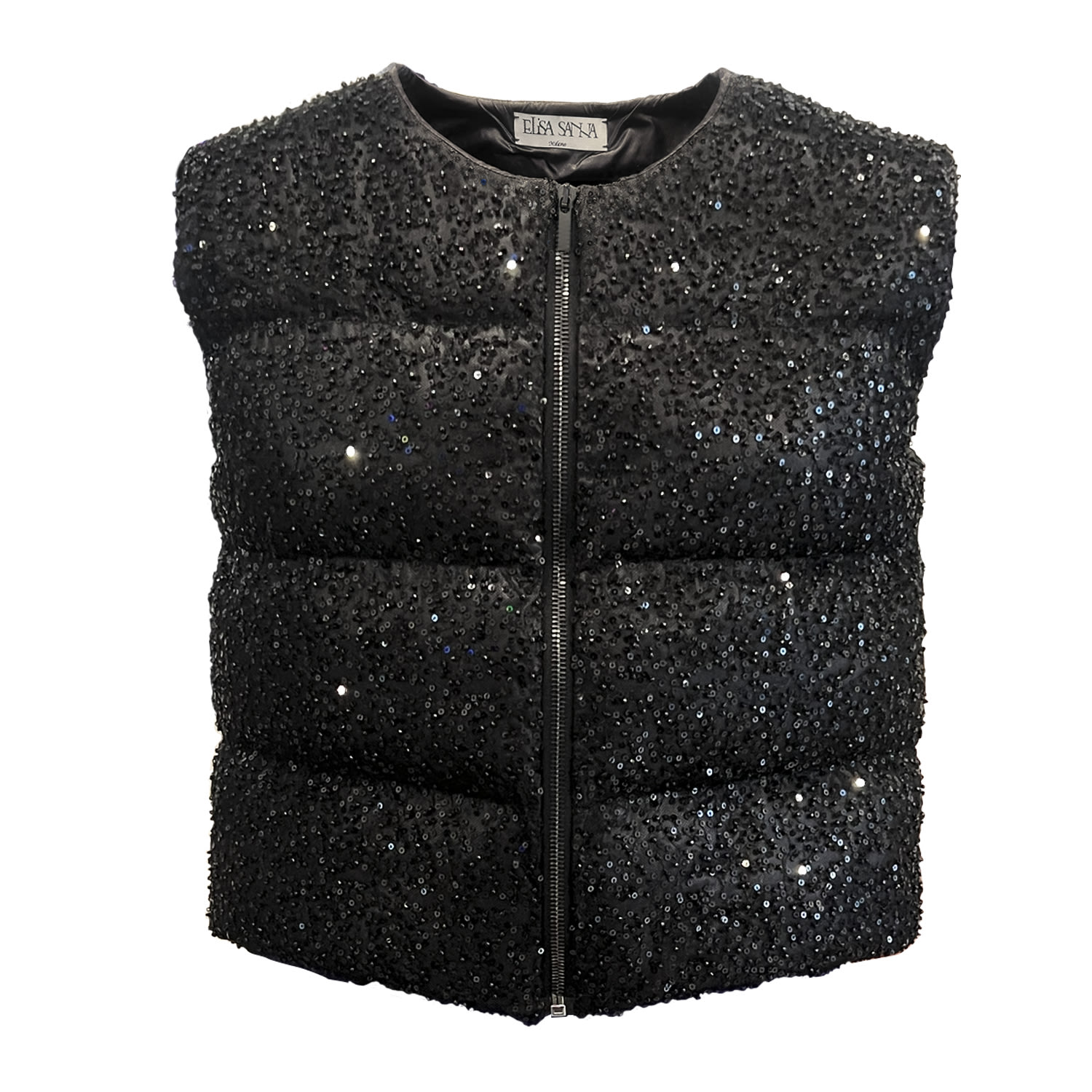 Women’s Black Sequin Puffer Jacket Extra Small Elisa Sanna