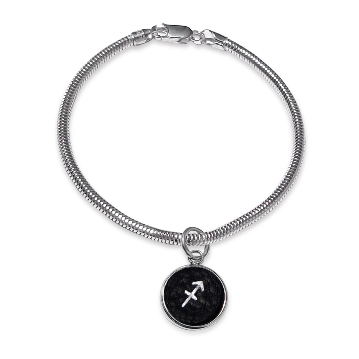 Women’s Black Sagittarius Zodiac Astrolab Leather & Sterling Silver Bracelet N’damus London