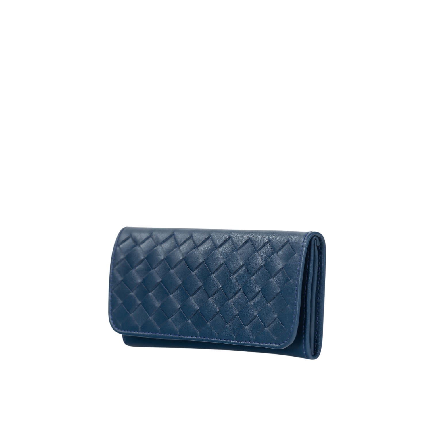 Women’s Black Blue Woven Leather Trifold Wallet Deux Mains