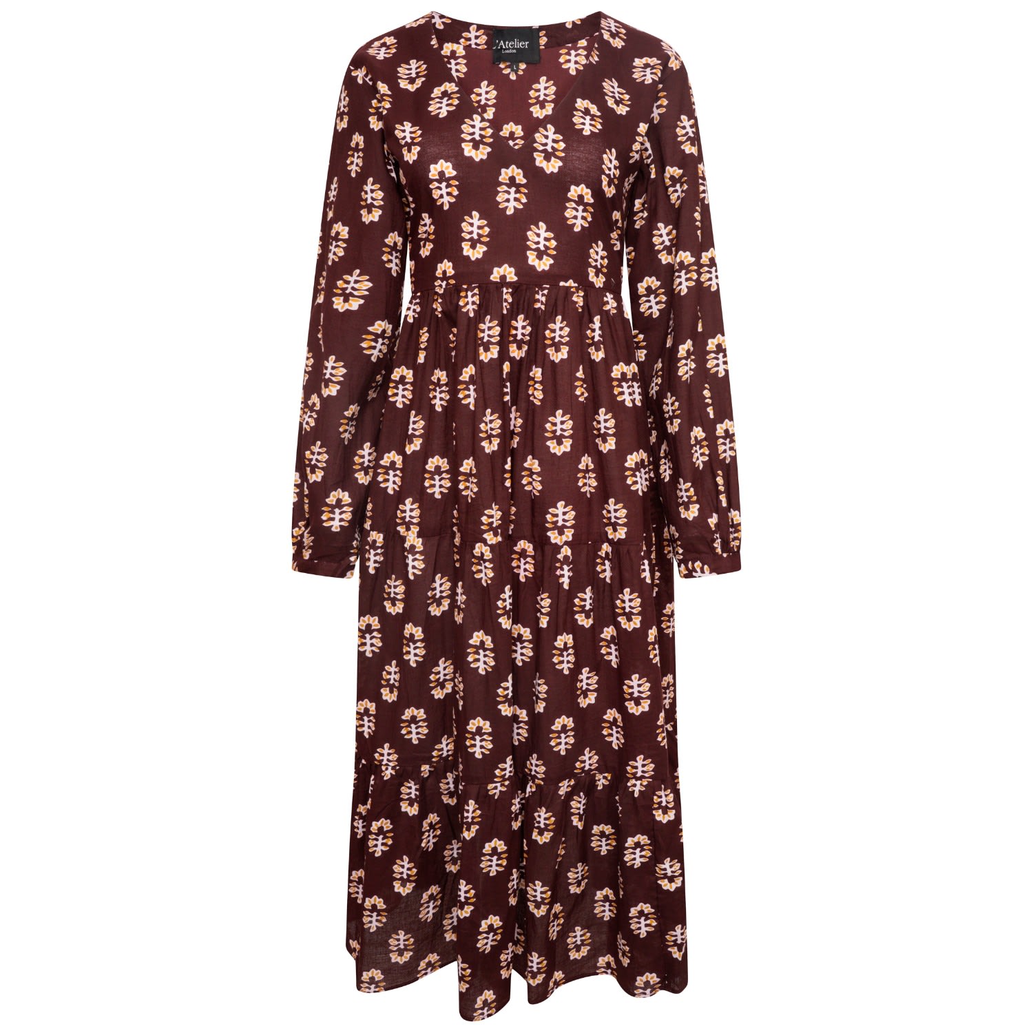 Women’s Brown Maeve Midi Tunic Dress In Floral Boho Print Medium Latelier London