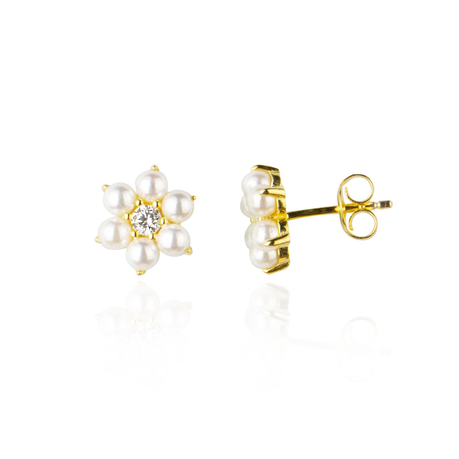 Women’s Flower Pearl Stud Earring-Gold Ep Designs