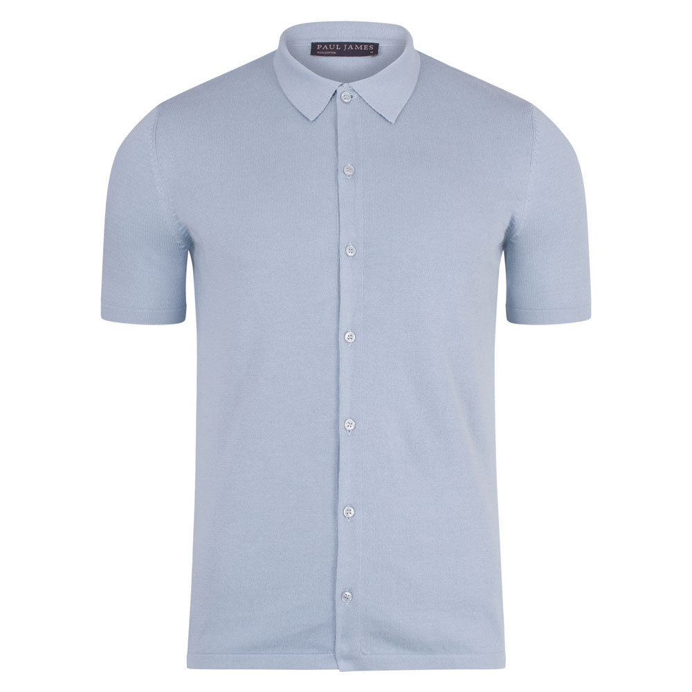 Mens Cotton Short Sleeve Marshall Shirt - Chalk Blue 3Xl Paul James Knitwear