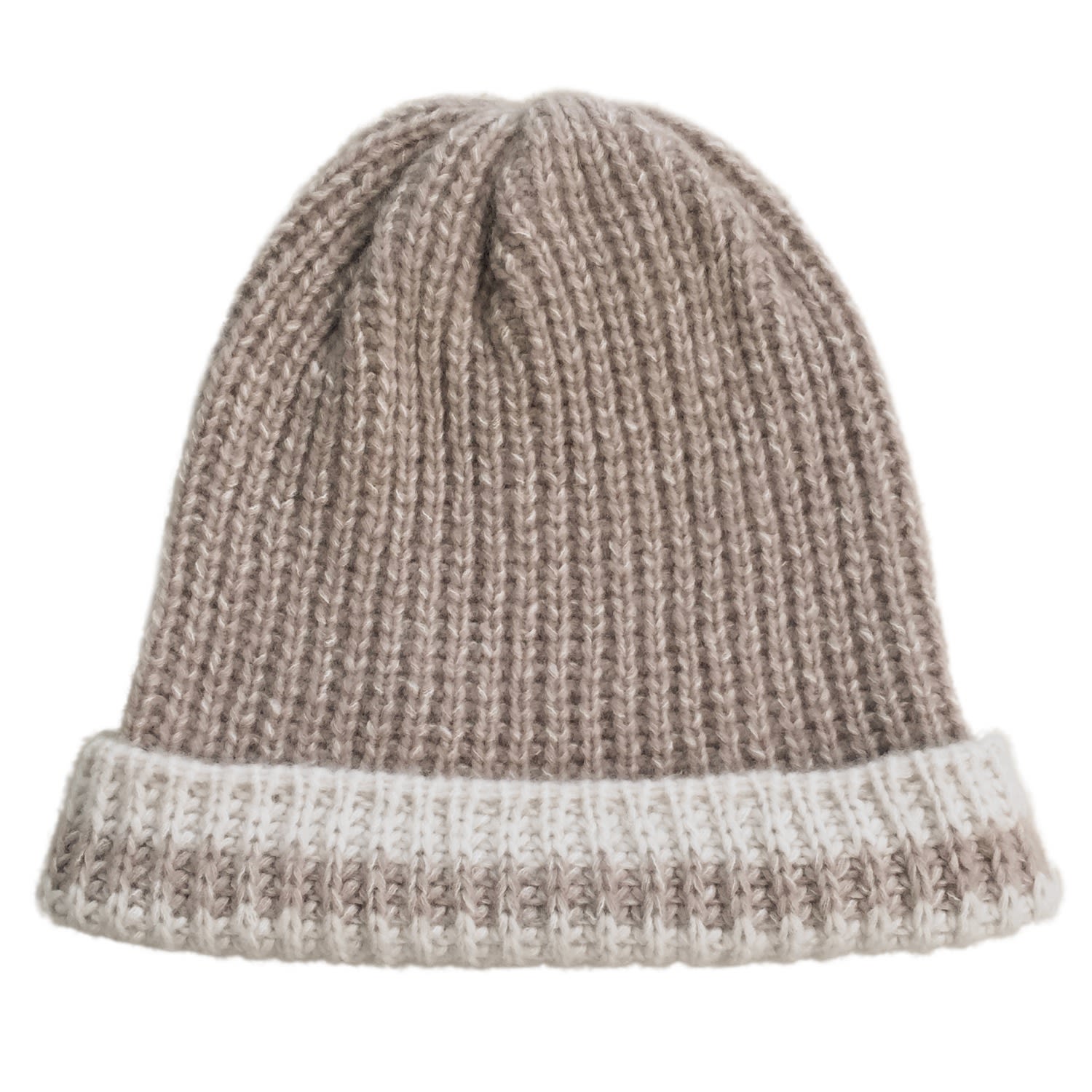 Women’s Brown Gstaad Nuage Hand-Knitted Cashmere Hat In Taupe & White Mélange With White Stripes Grace Cashmere Zurich