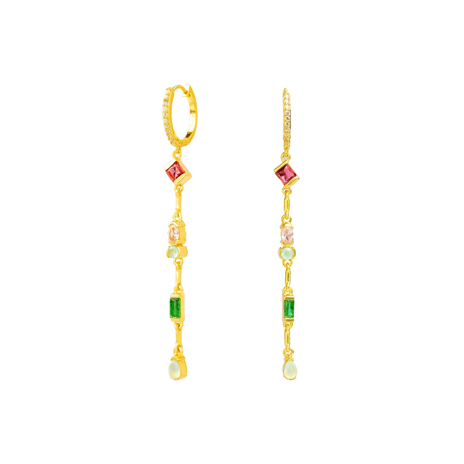 Women’s Multicolored & Gold Plated Mystere Hoop Earrings With Pendant Lavani Jewels