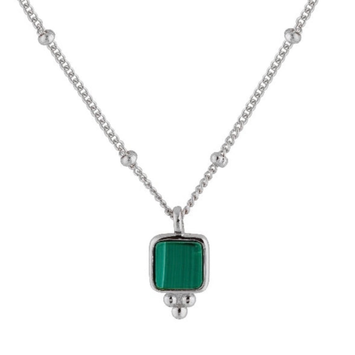 Women’s Annie Apple Dulcie Sterling Silver, Green Natural Malachite Pendant Beaded Necklace Bermuda Watch Company