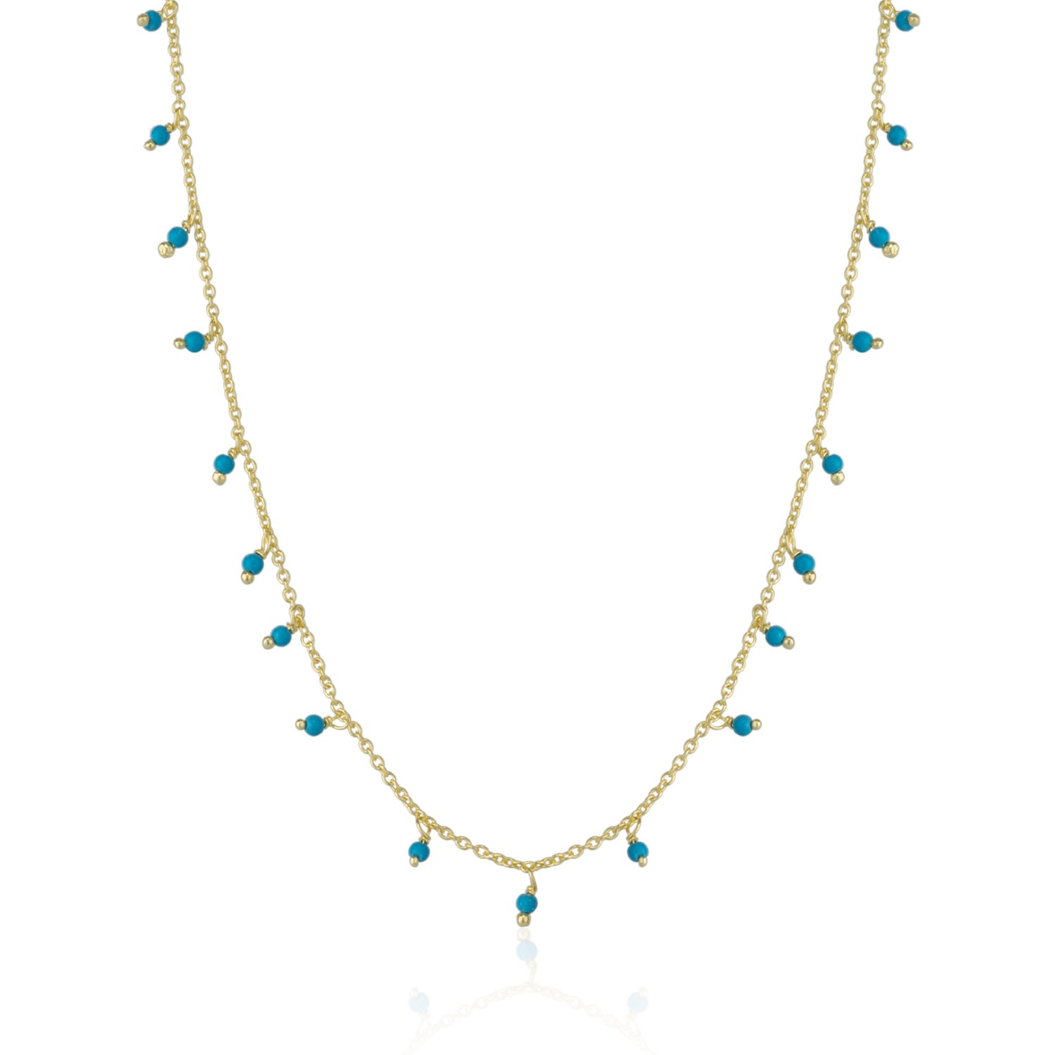 Women’s Blue Turquoise Beaded Sterling Silver Chain Necklace - Gold Spero London