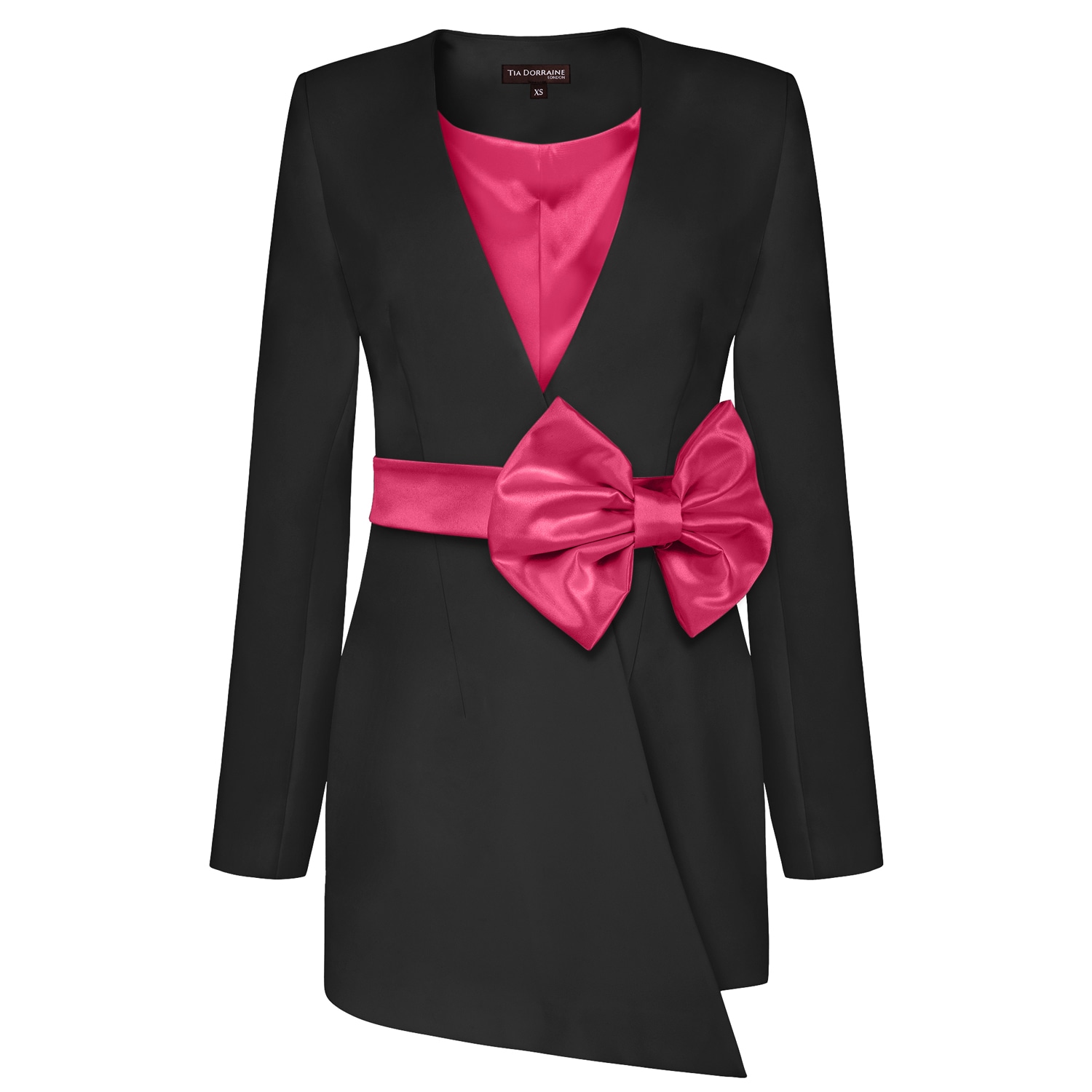 Women’s Black / Pink / Purple Black Pearl Blazer With Pink Bow Belt Extra Small Tia Dorraine