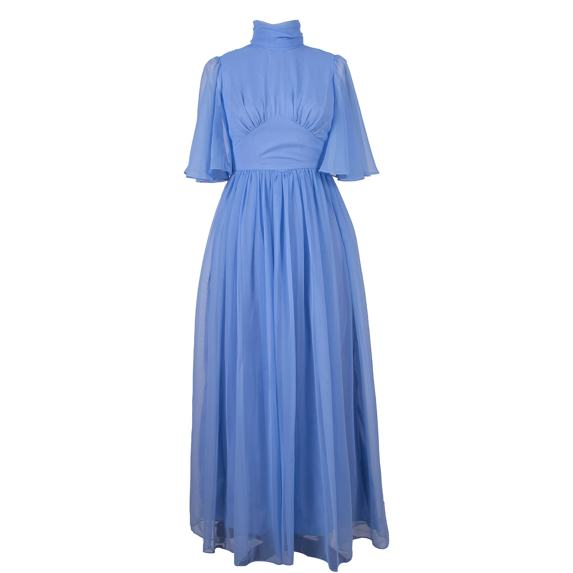 Women’s Blue Vintage Gown With Flare Sleeves Small Sugar Cream Vintage