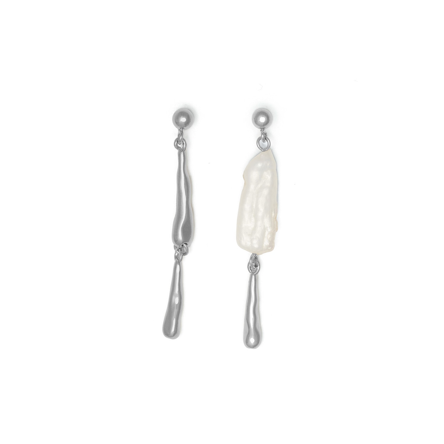 Women’s Asymmetrical Pearls Drop Earrings Silver Shabella Nyc