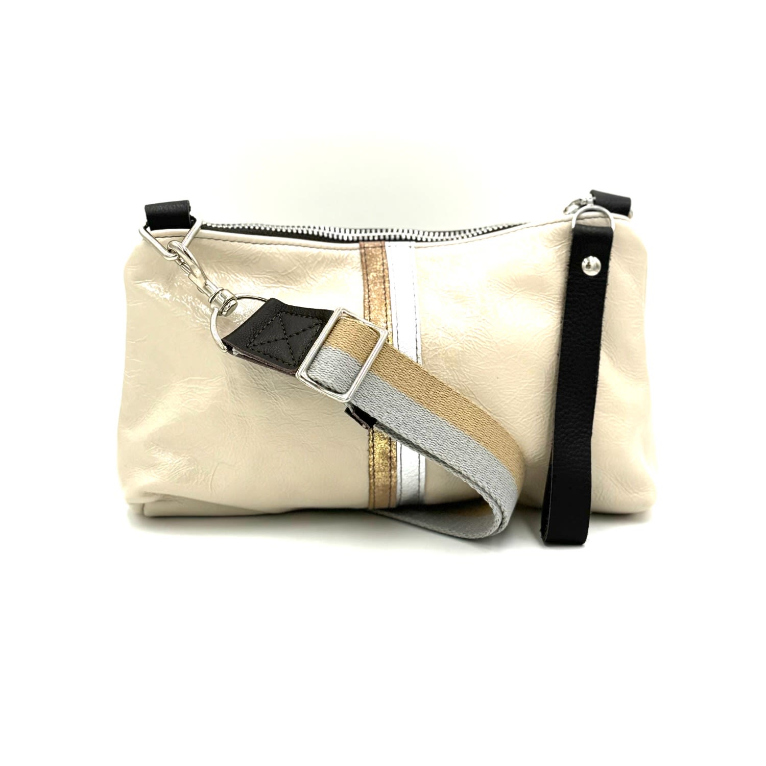 Women’s Neutrals Nancy Crossbody Bag In Eggshell With Metallic Stripes Lynn Tallerico