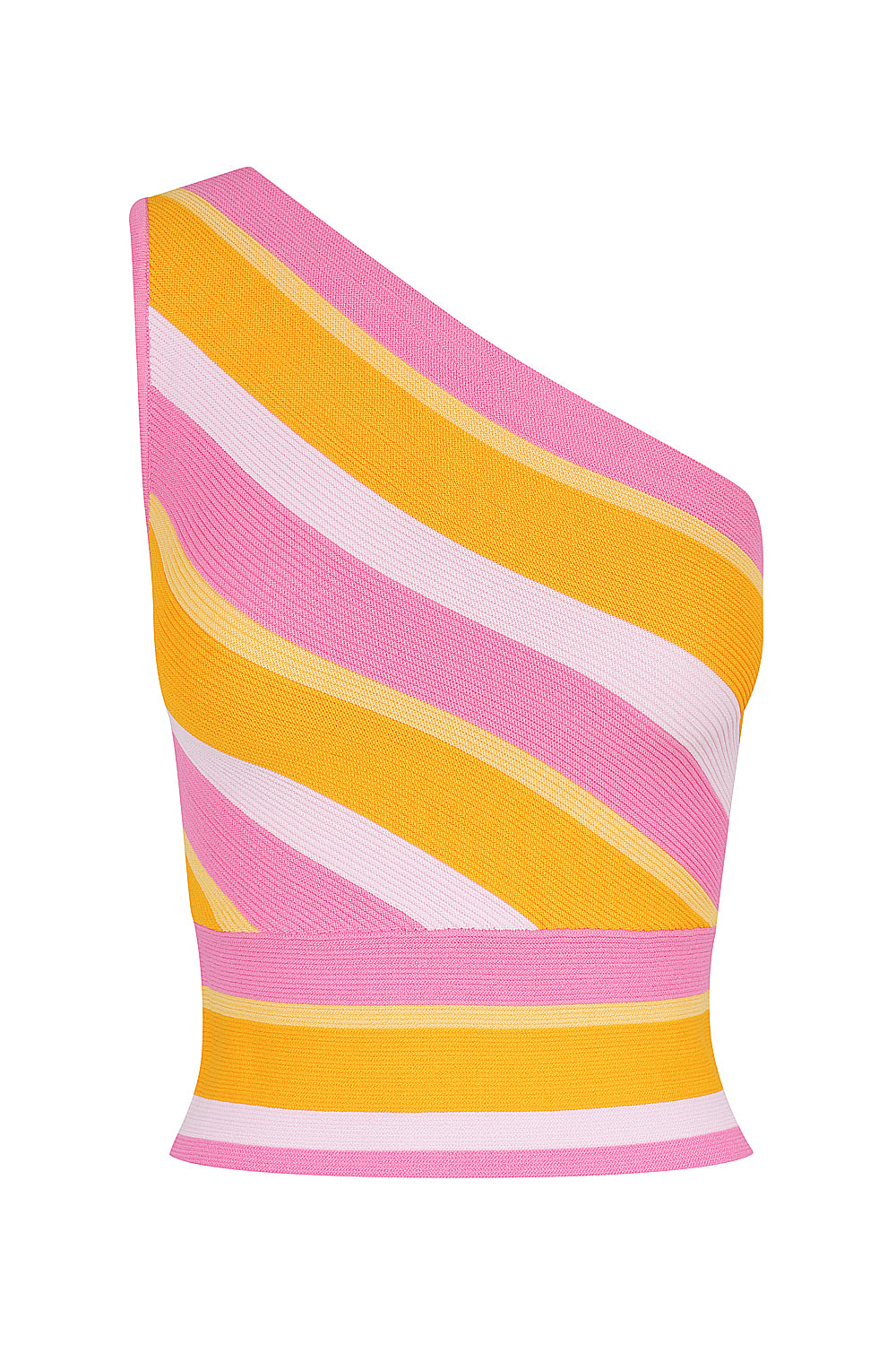 Women’s Yellow / Orange St Tropez One Shoulder Knit Tank - Tropicana Stripe Medium St Cloud Label