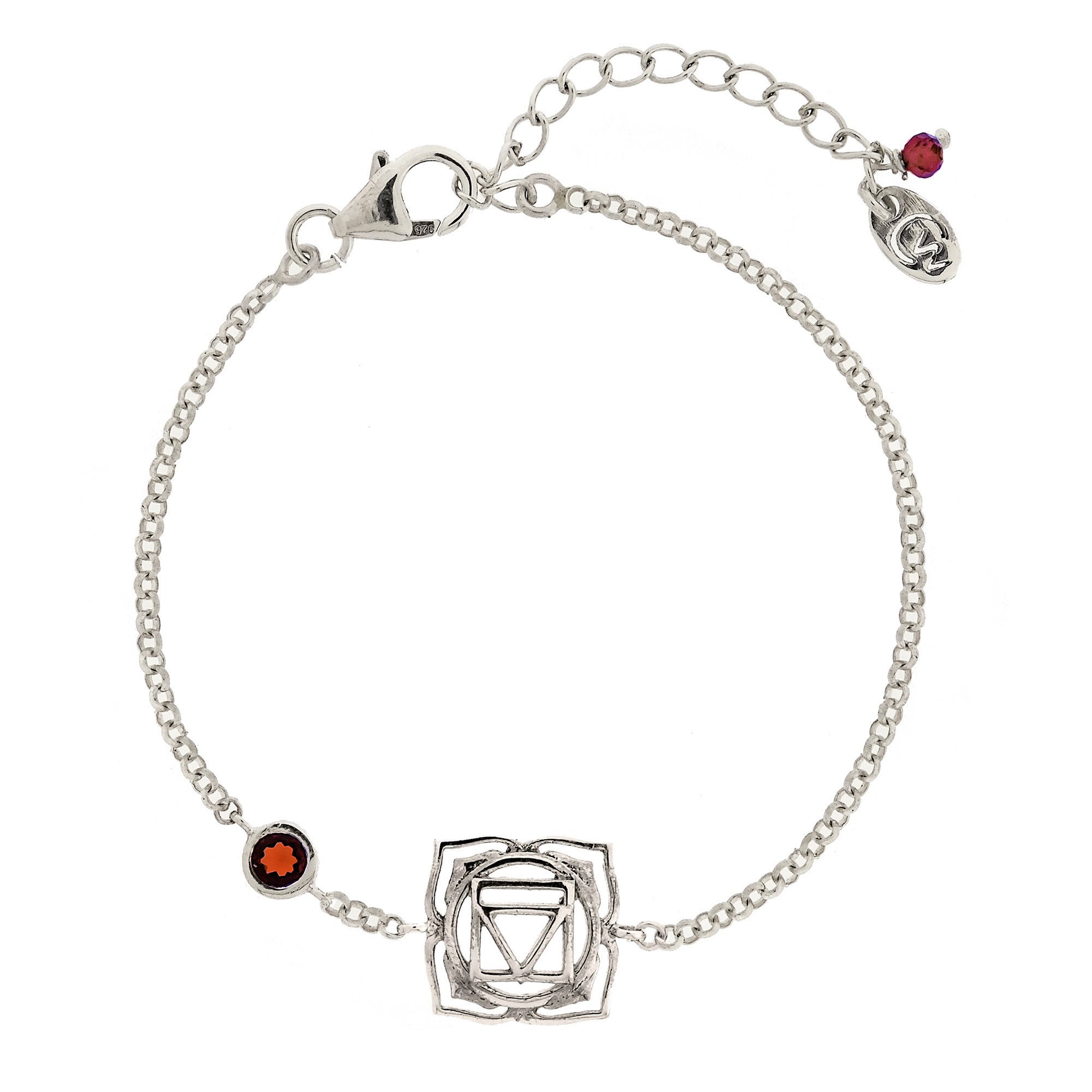 Women’s Root Chakra Silver Bracelet - Garnet Charlotte’s Web Jewellery