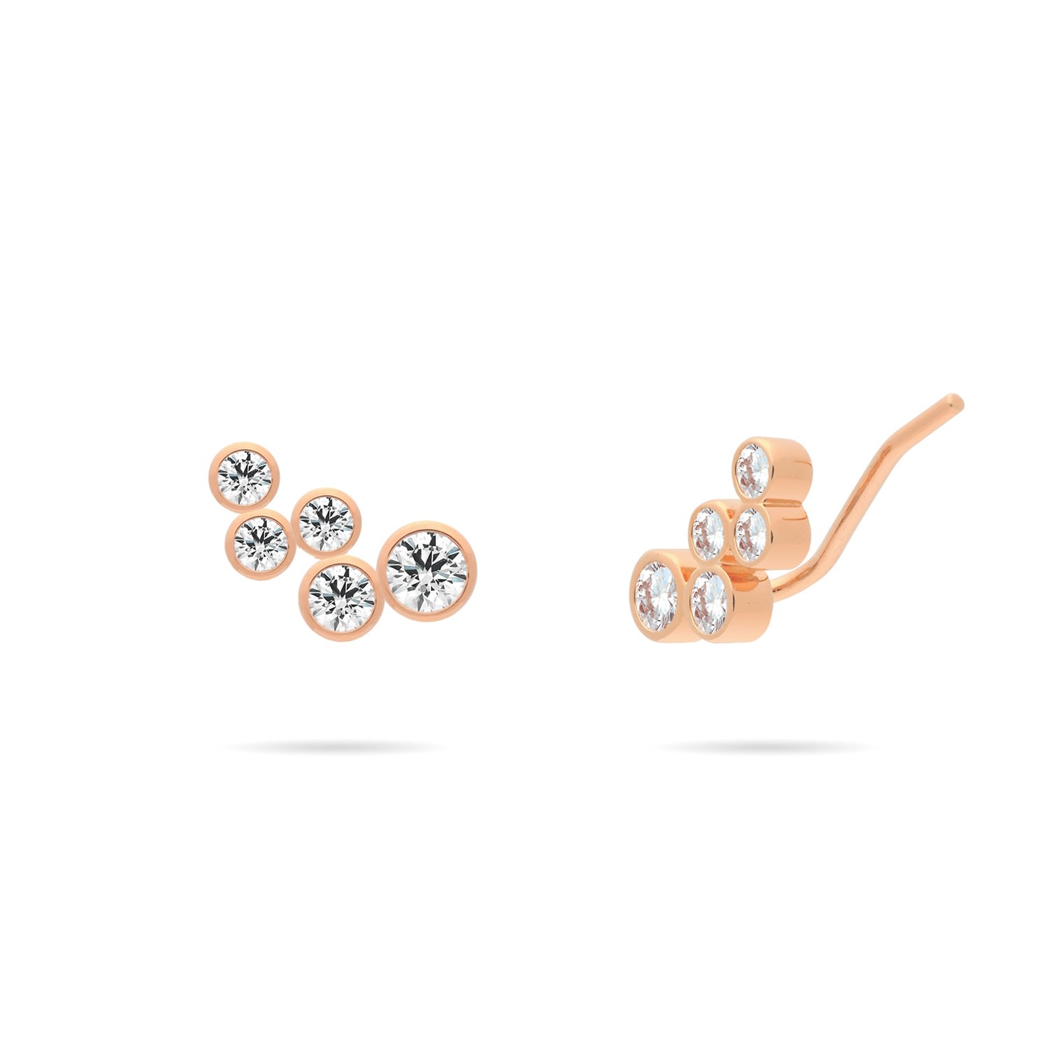 Women’s Clustered Bezel Set Cz Ear Climber Stud Earrings - Rose Gold Meulien