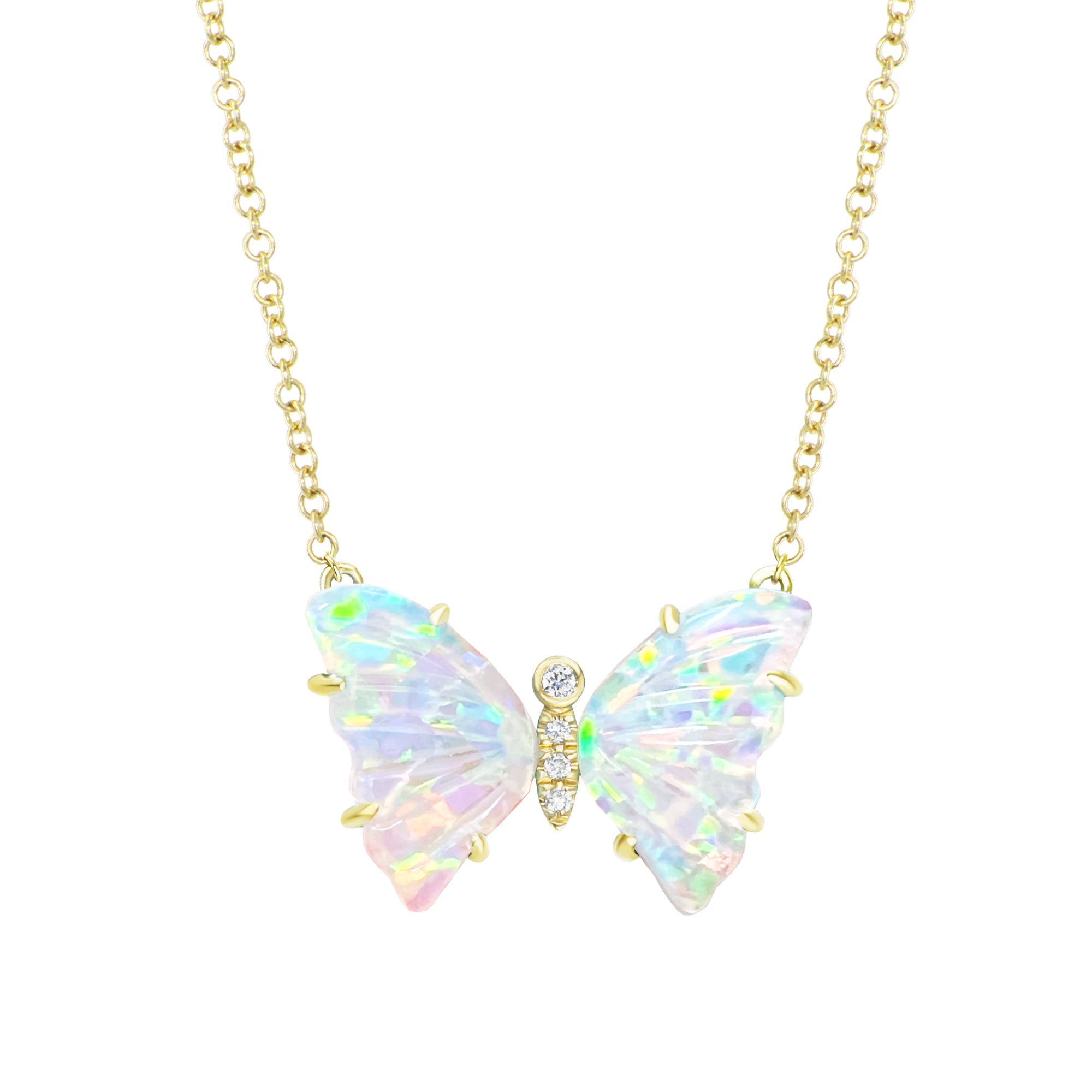 Women’s Opal Butterfly Necklace With Diamonds & Prongs Kamaria