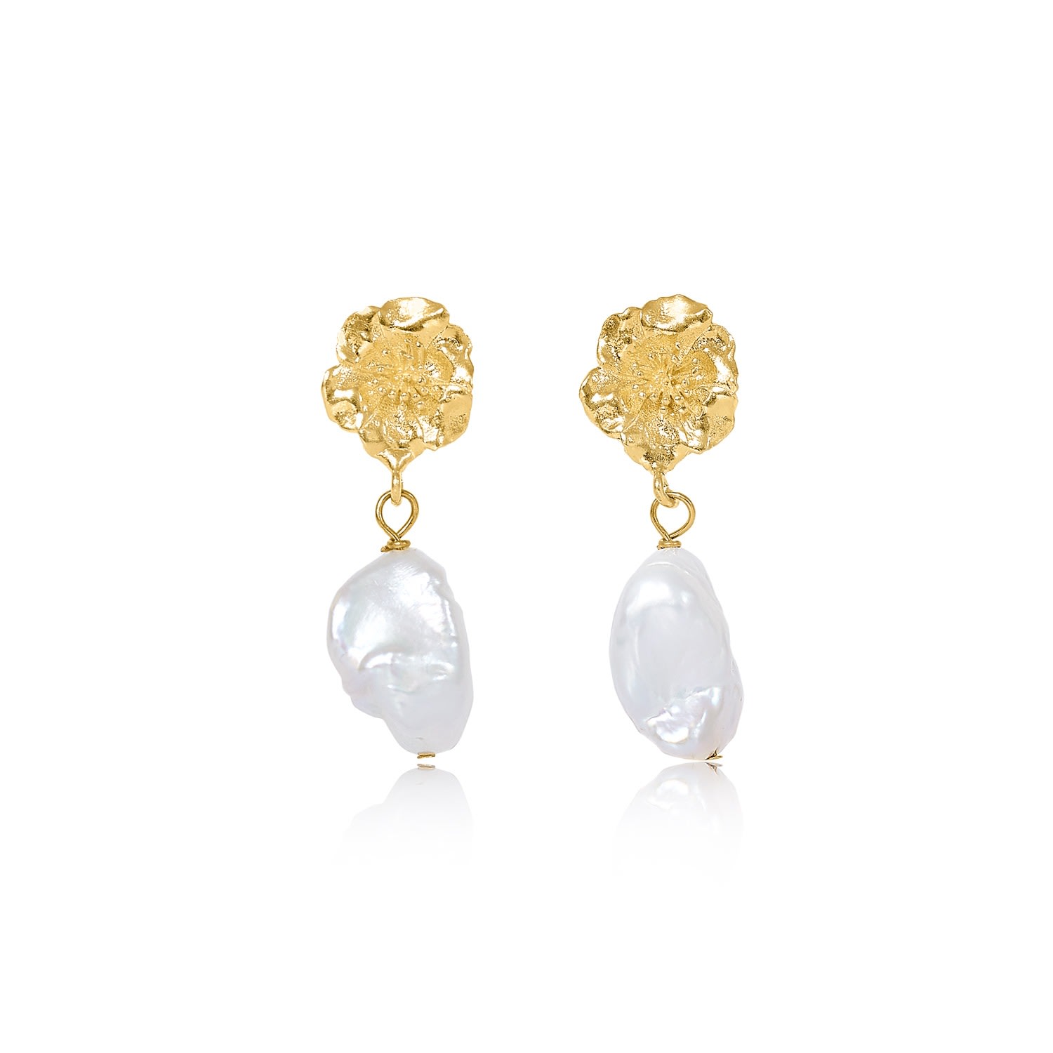 Women’s Gold / White Vita Gold Cherry Blossoms & Baroque Cultured Freshwater Pearl Drop Earrings Pearls of the Orient Online