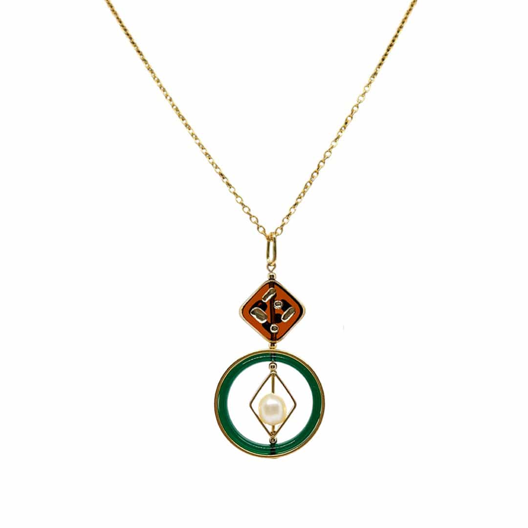 Women’s Gold / Green / Brown Dice & Pearl Chain Necklace Aracheli Studio