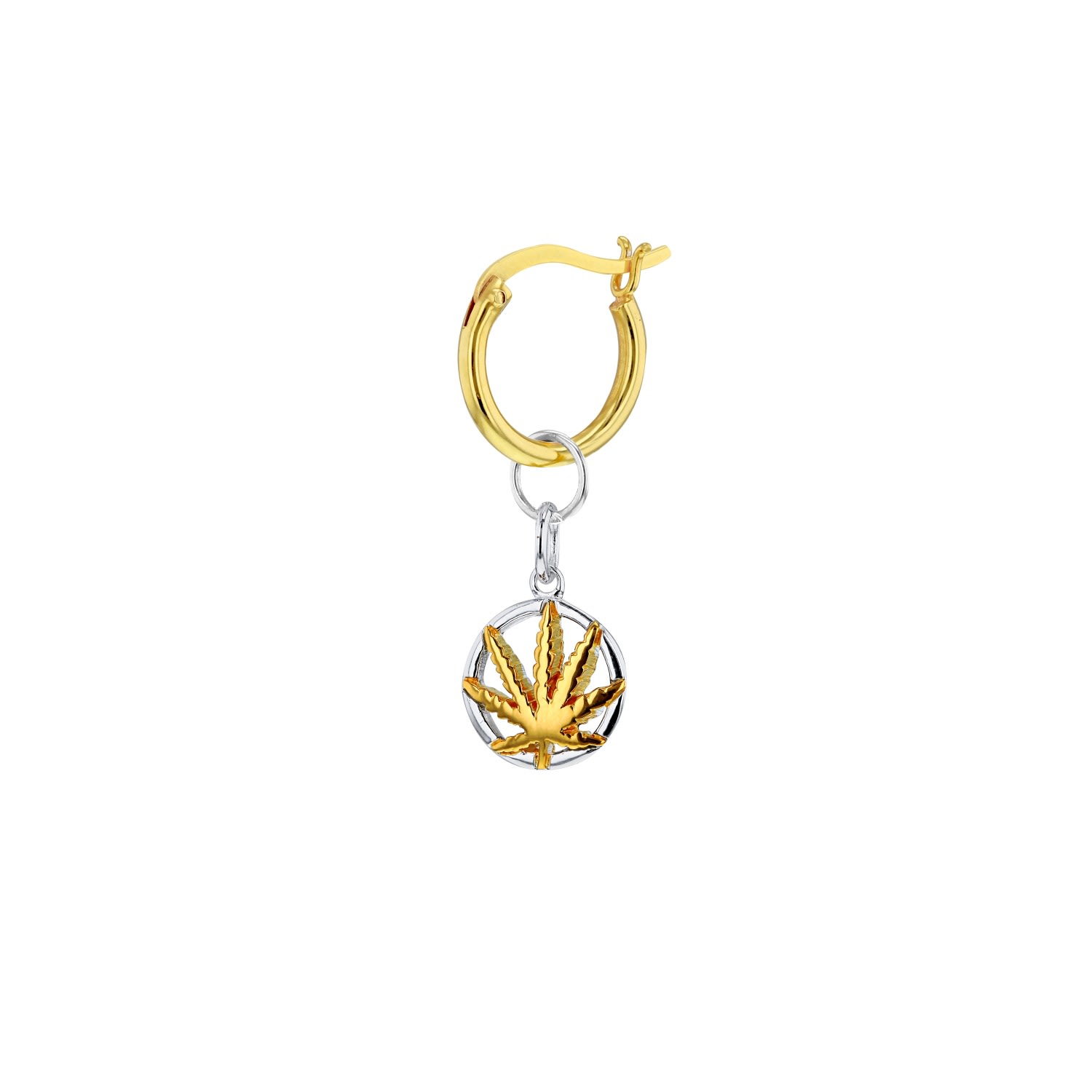 Women’s 2Tone Mini Happy Leaf Sterling Silver & 18Kt Gold Plate Detail On Gold Hoop True Rocks