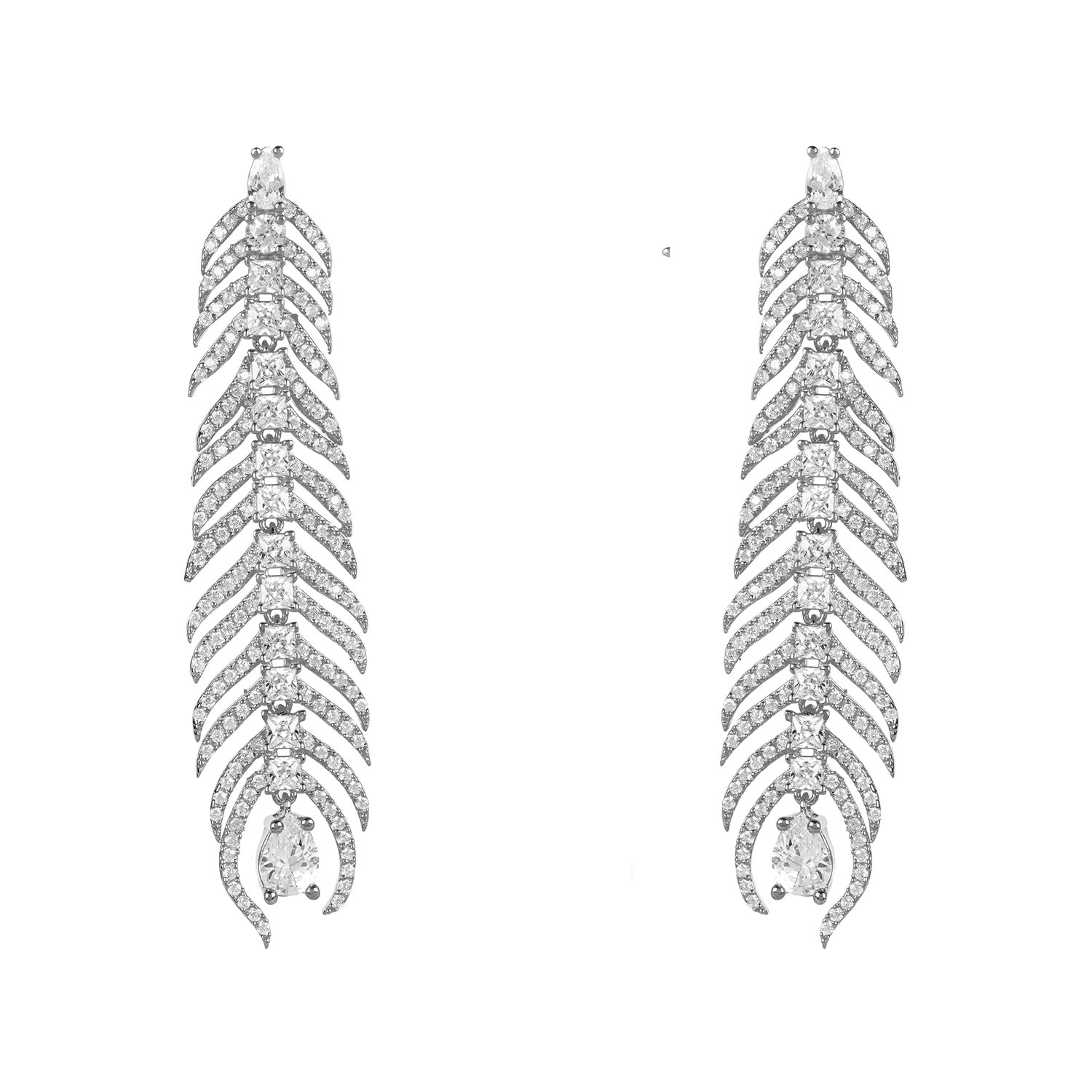 Women’s Silver / White Peacock Feather Elongated Drop Earrings Silver Latelita