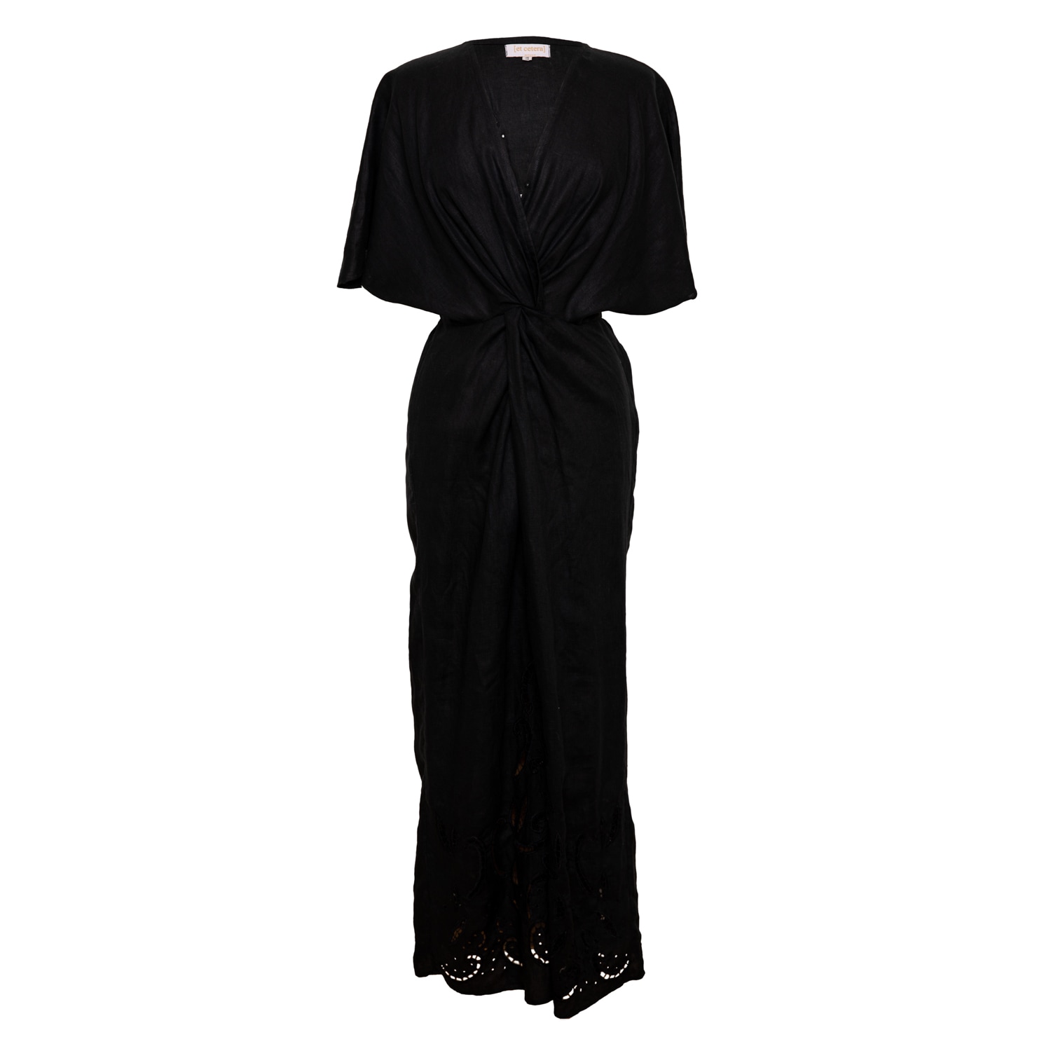 Women’s Euphoric Knot Front Maxi - Embroidered Linen - Black One Size [Et Cetera] Woman