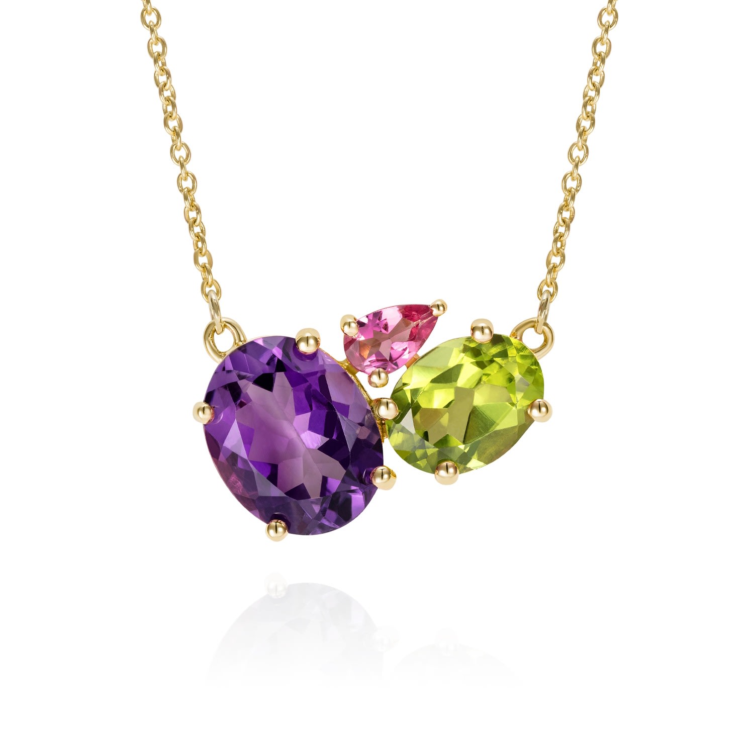 Women’s Gold / Green / Pink Purple Amethyst Gold Cluster Necklace Augustine Jewels