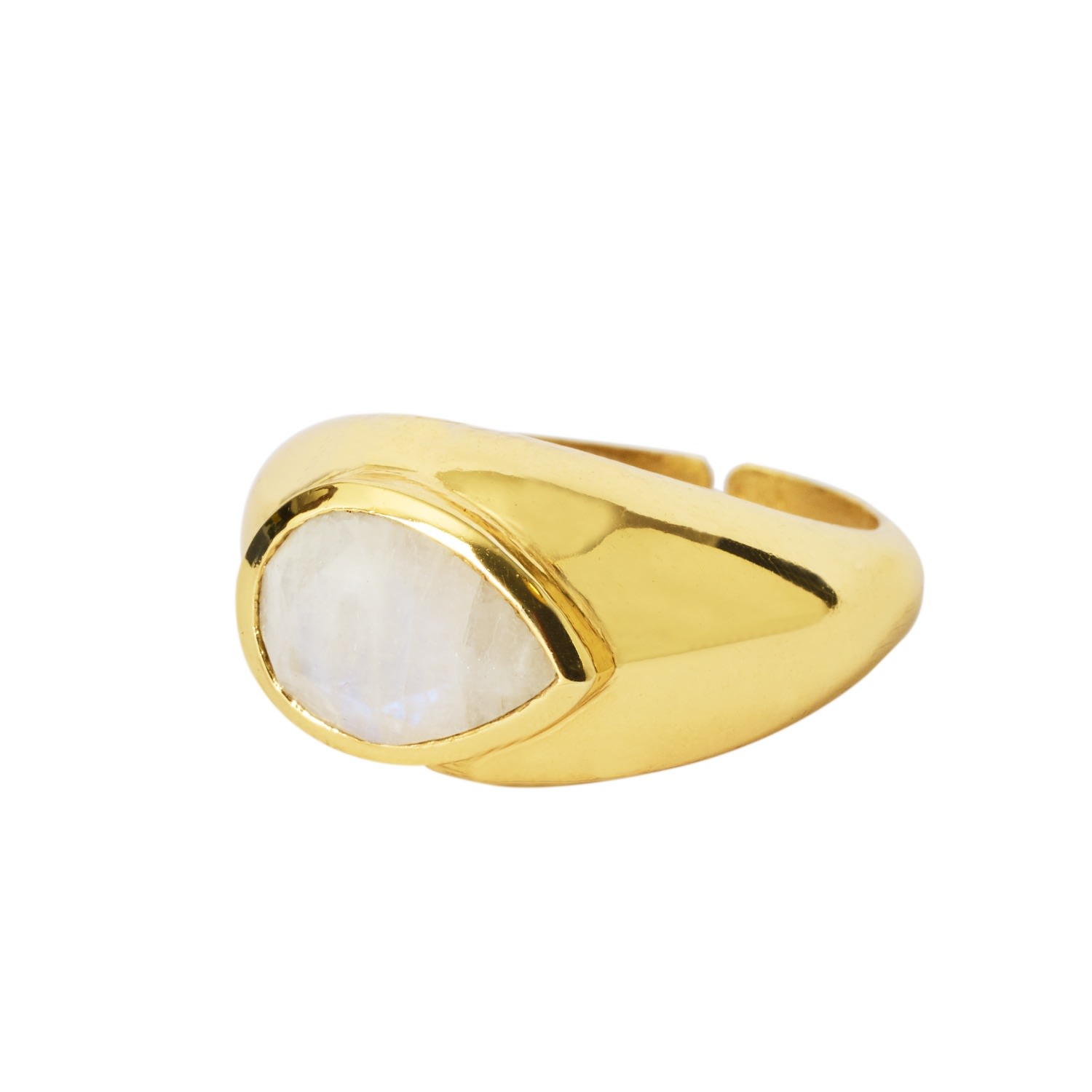 Women’s White / Gold / Neutrals Milk Drop Rainbow Moonstone Gold Vermeil Gemstone Ring Yaa Yaa London