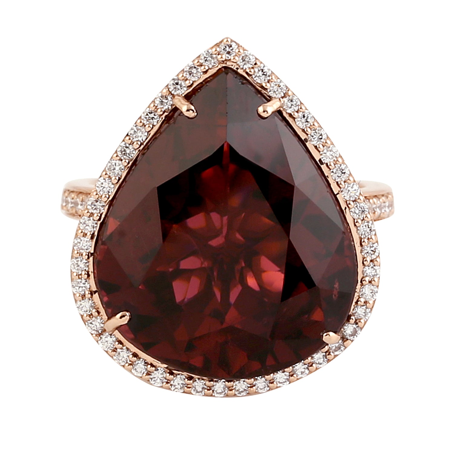 Women’s White / Red / Pink Drop Shape Tourmaline & Pave Diamond In 18K Rose Gold Classic Design Ring Artisan