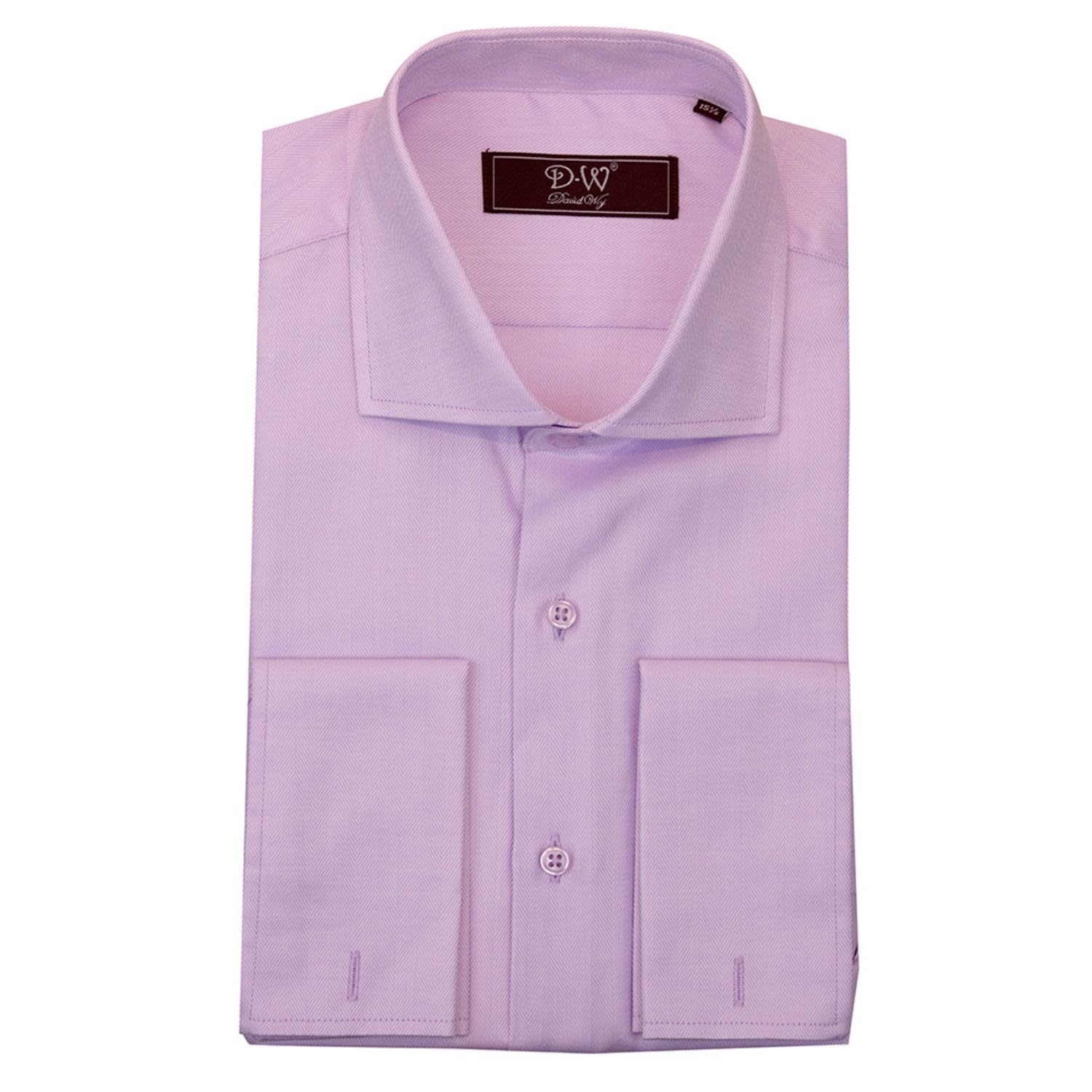 Men’s Pink / Purple Cutaway Collar Double Cuff Herringbone Shirt - Lilac 15.5" David Wej